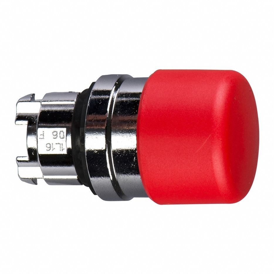 Mushroom Head Push Button: Red, 22 mm Mounting Size, Metallic, Momentary