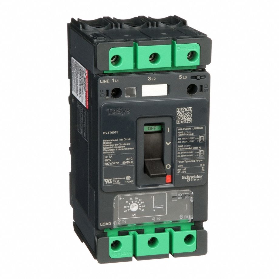 Motor Circuit Protector: 7 A Amps, Adj, Plug-In, 42 A Low Amp Trip Setting, 3 Poles