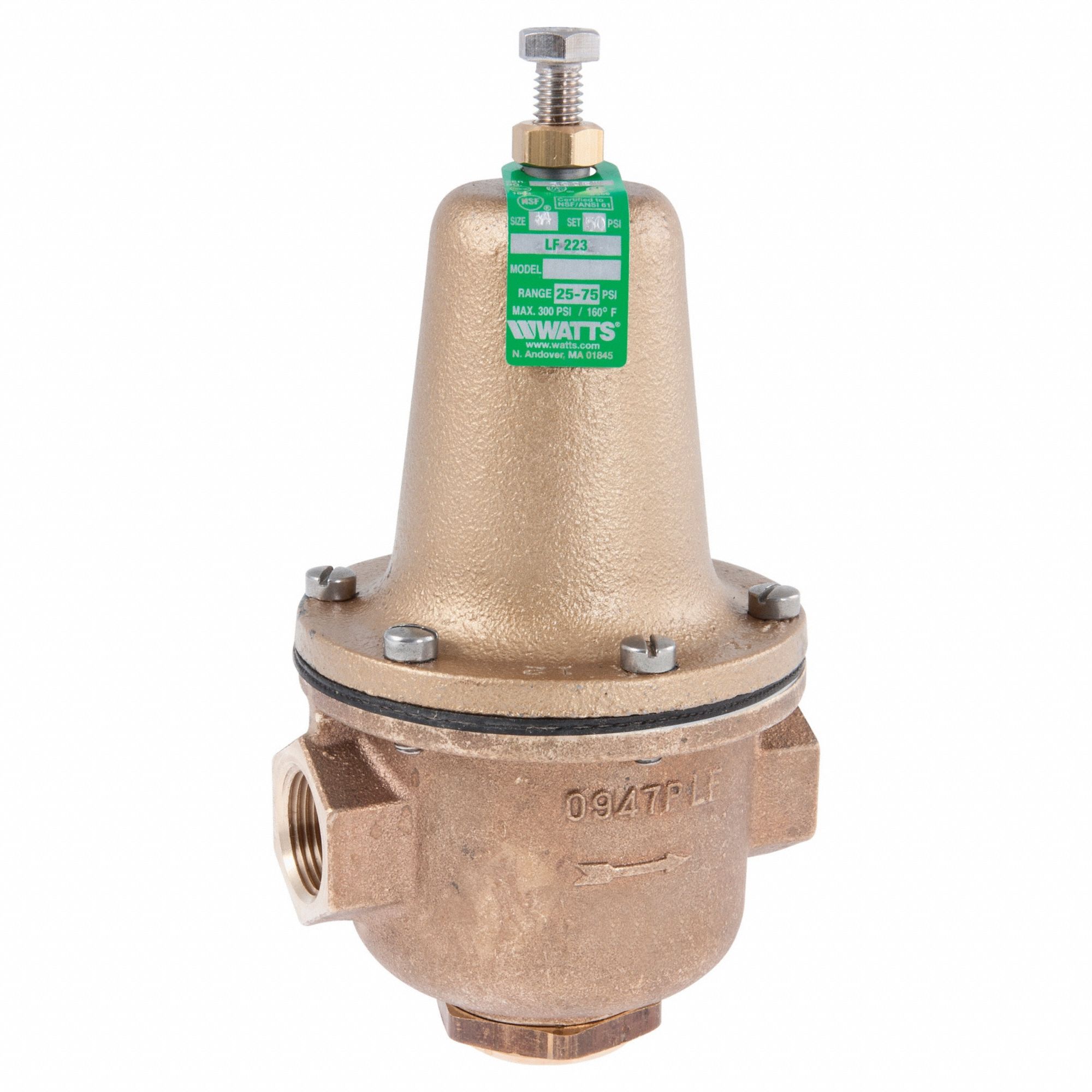 Water Pressure Reducing Valve: FNPT x FNPT, 1 1/4 in Pipe Size, Cast Copper Silicon Alloy