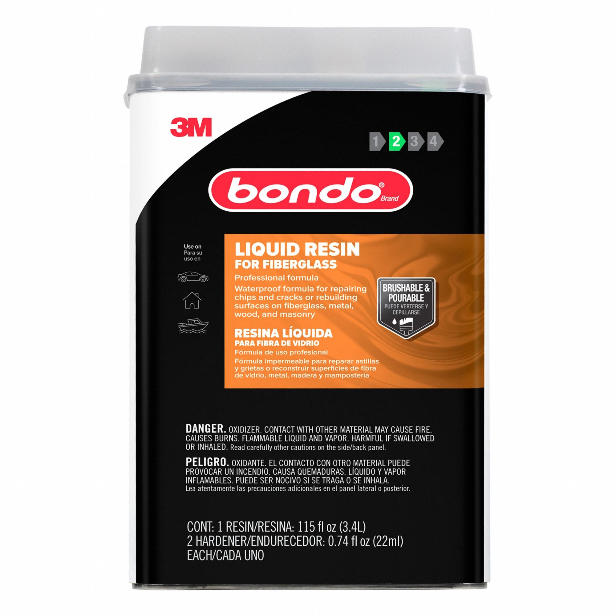 Fiberglass Resin: Polyester, Red, Fiberglass/Metal/Wood, 8 min Working Time, Can