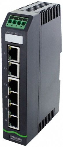 MURRELEKTRONIK Ethernet switch: Unmanaged, DIN Rail, 6 Ports, RJ45, 100 mbps/Ethernet, IP20 (MPN 58811). Key specifications — Port Type: RJ45; Manufacturer Part Number: 58811; Brand: MURRELEKTRONIK; Features: Auto-Crossover; IP Rating: IP20; Product Type: Ethernet Switch; Maximum Input Voltage: 31.5V DC; Mounting Location: DIN Rail.