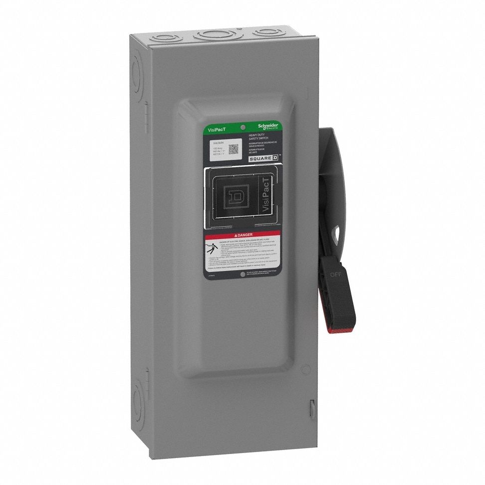 Safety Switch: Non-Fusible, 100 A, Three Phase, 600V AC/DC, Galvanized Steel