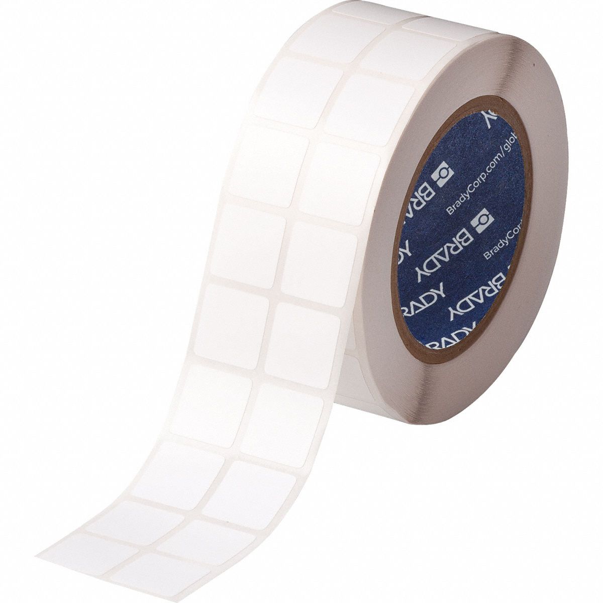 Pre-Cut Label Stock Roll: 29/32 in x 29/32 in, 29/32 in, Autoclavable Polyester, White