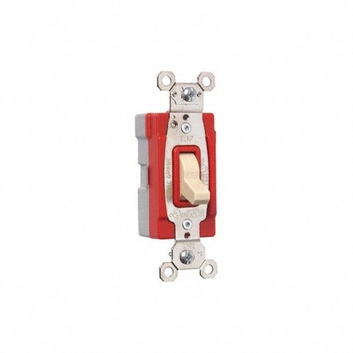Wall Switch: Toggle Switch, Single Pole, Ivory, 20 A, 120/277V AC, Snap-In Module