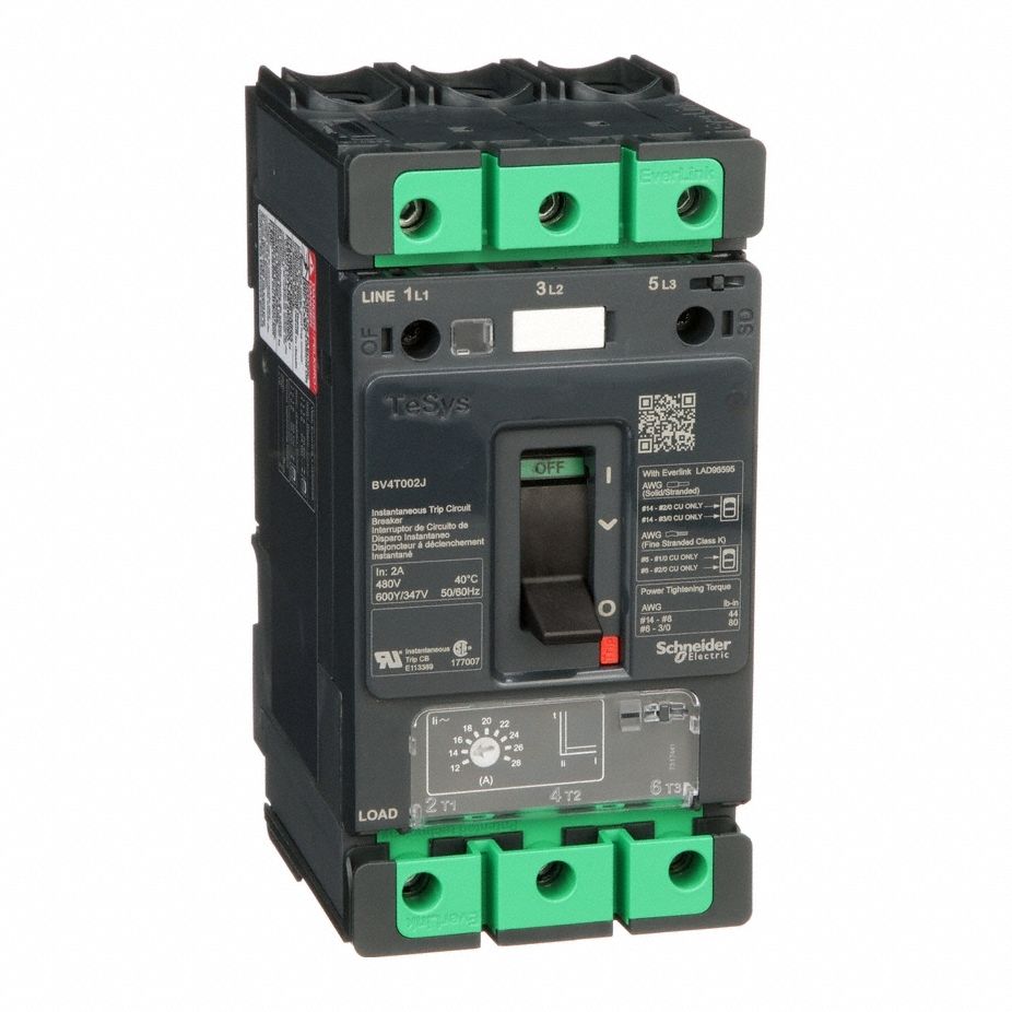 Motor Circuit Protector: 2 A Amps, Adj, Plug-In, 12 A Low Amp Trip Setting, 3 Poles