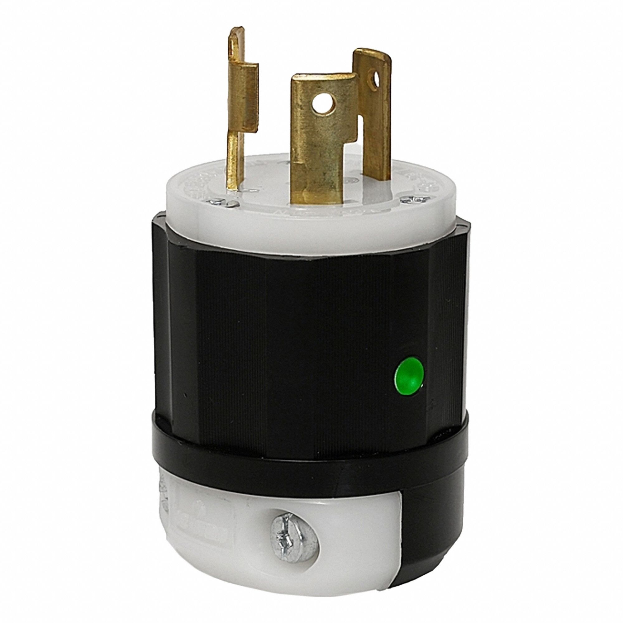 Locking Plug: L6-20P, 250V AC, 20 A, 2 Poles, Black/White, Screw Terminals, Shrouded