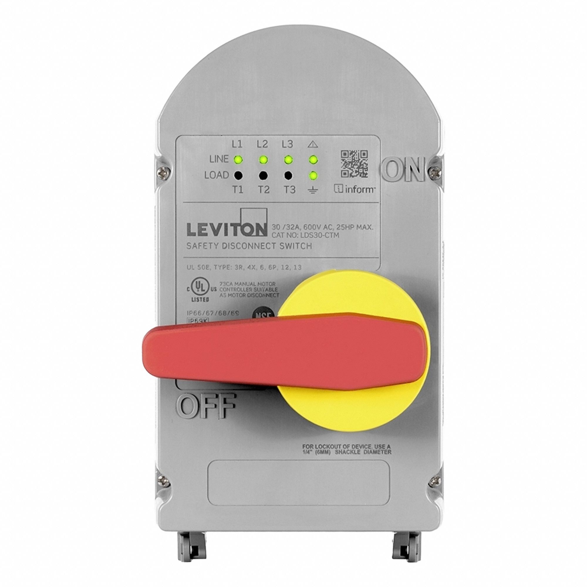 Disconnect Switch: Non-Fusible, 30 A, Single or Three Phase, 600V AC, Non-Metallic