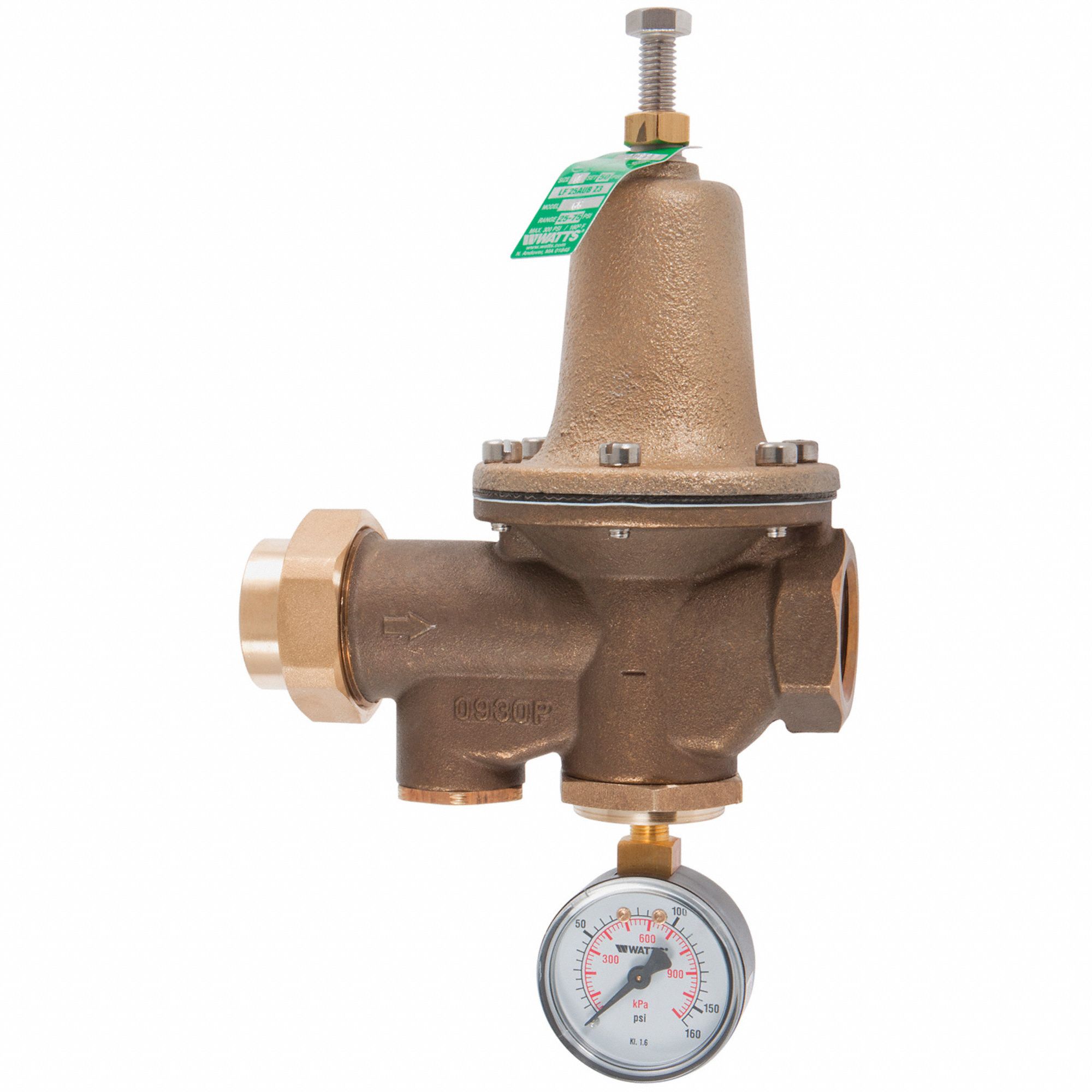 Water Pressure Reducing Valve: NPT x NPT, 1 1/4 in Pipe Size, Copper Silicon Alloy, NPT x NPT