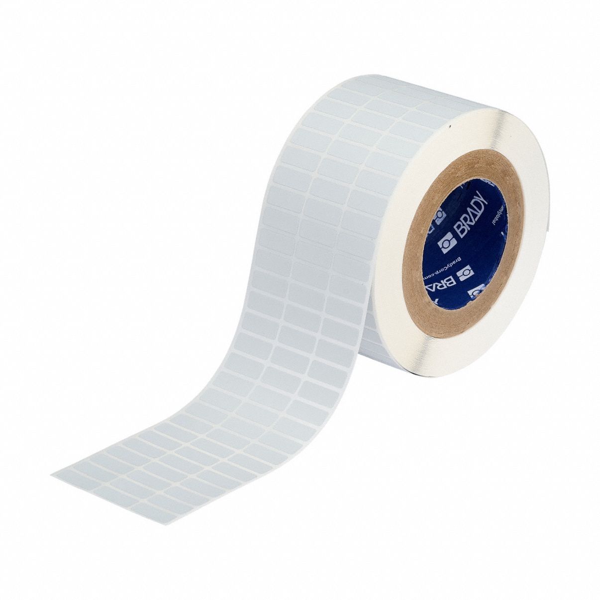 Pre-Cut Label Stock Roll: 3/8 in x 1 in, 3/8 in, Metalized Polyester, Halogen-Free/Metal Detectable