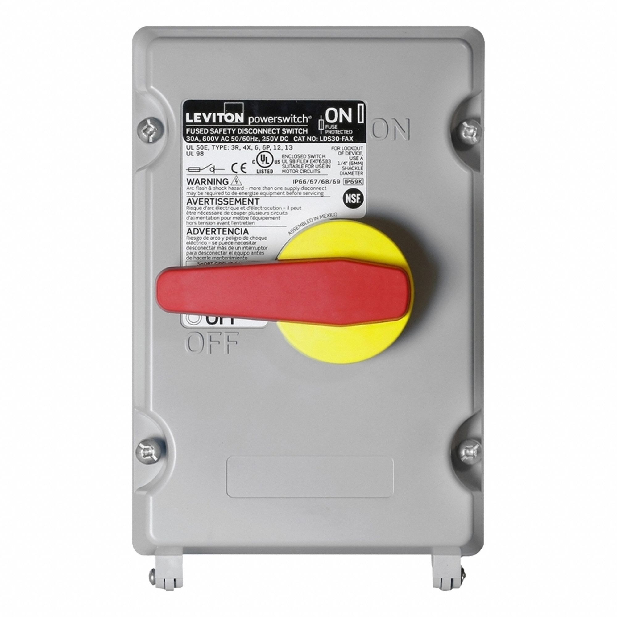 Disconnect Switch: Fusible, 30 A, Single or Three Phase, 600V AC, Non-Metallic