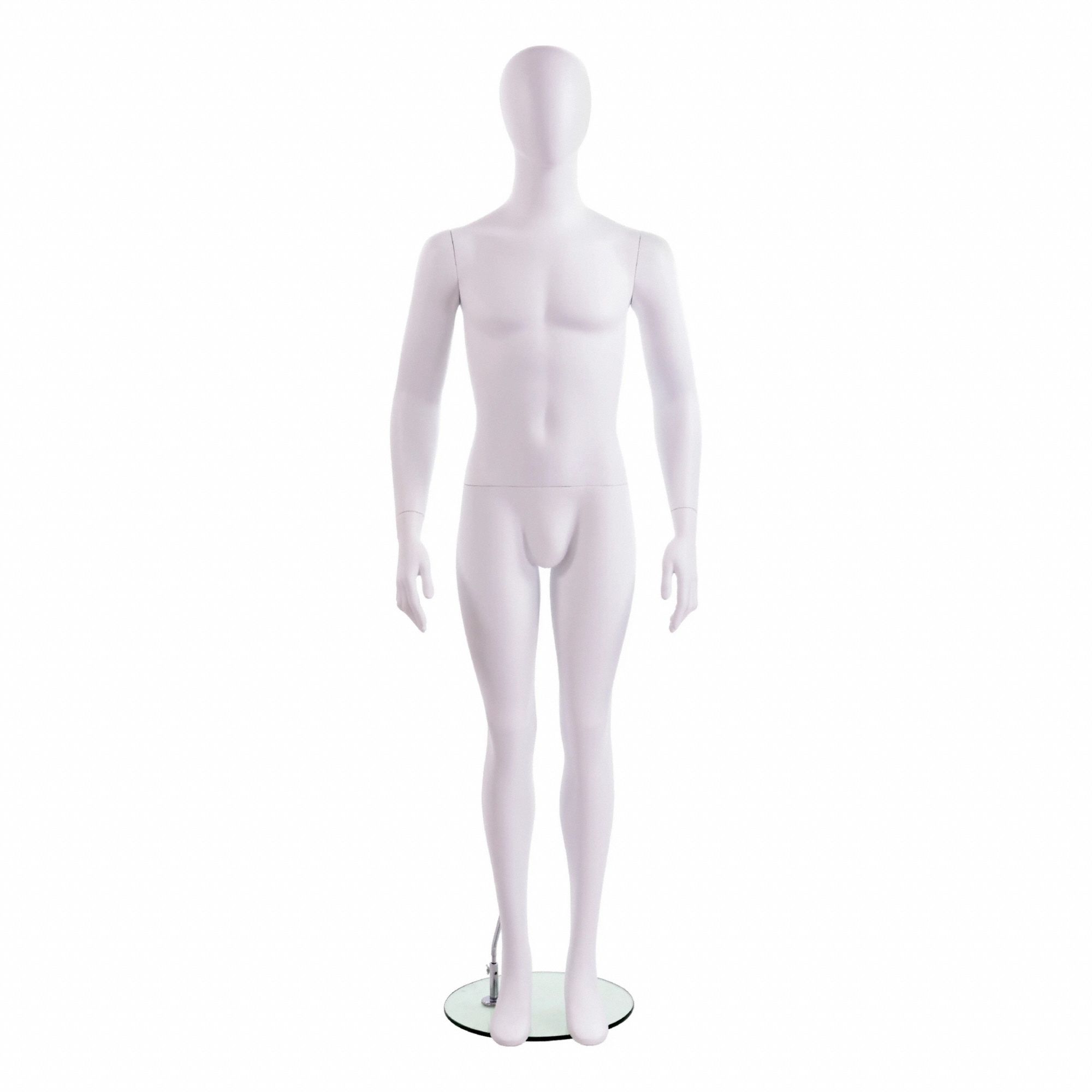Retail Mannequin and Glass Stand: Male, Medium For Clothes Size, 72 in Overall Ht, Includes Head
