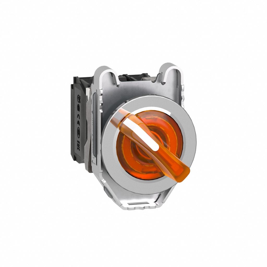 Selector Switch: 30 mm Panel Mounting Size, 2 Positions, Short Lever, 1NO/1NC