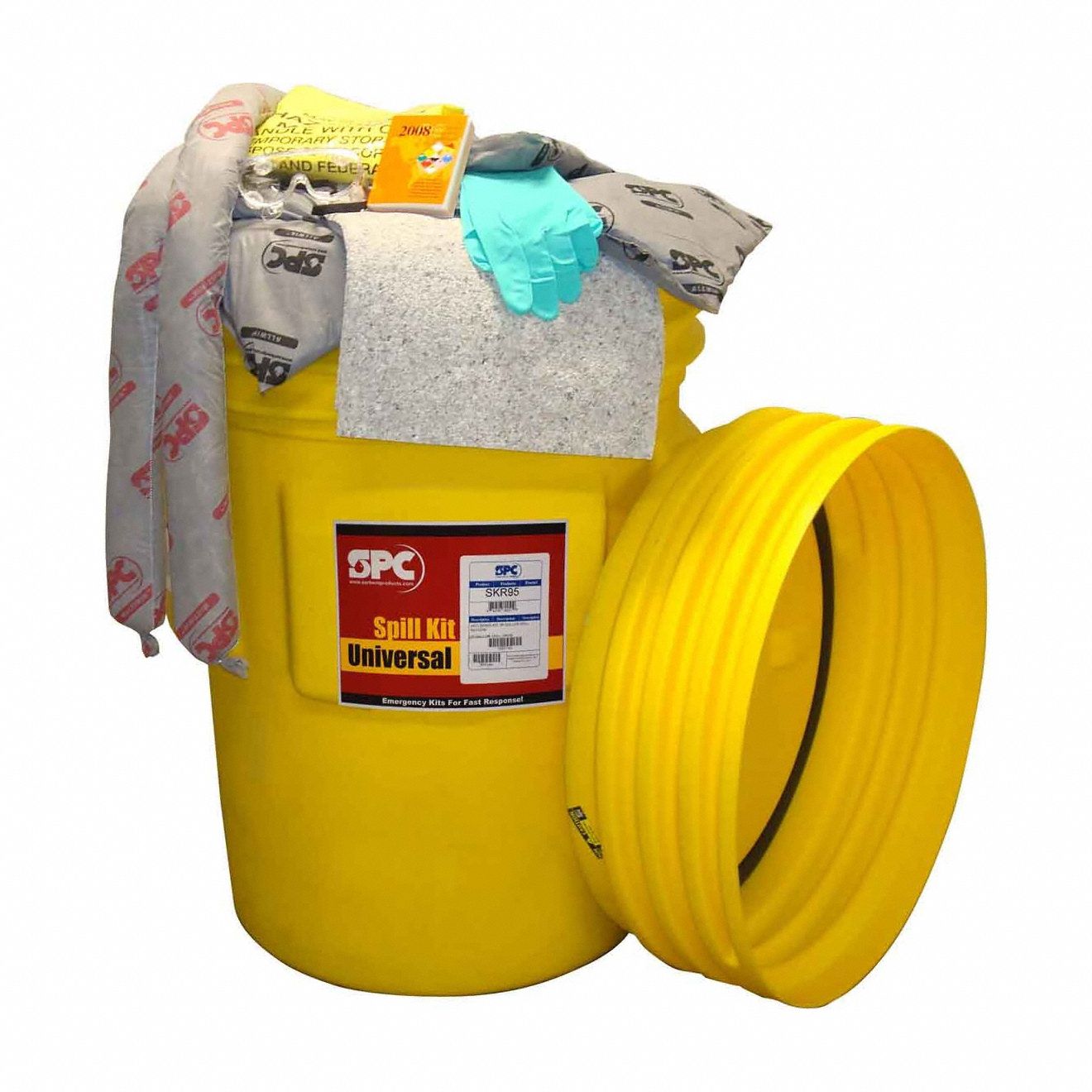 Spill Kit: 93 gal Volume Absorbed Per Kit, 95 gal Drum, Handbook, Yellow, Drum