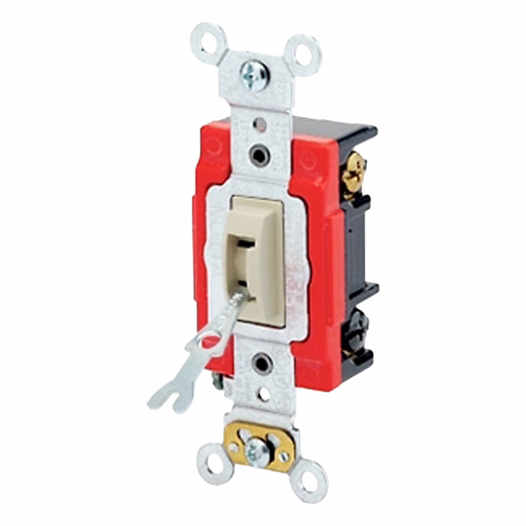 AC Quiet Switch: Toggle Switch, 3-Way, Ivory, 20 A, 120/277V AC, Screw Terminals