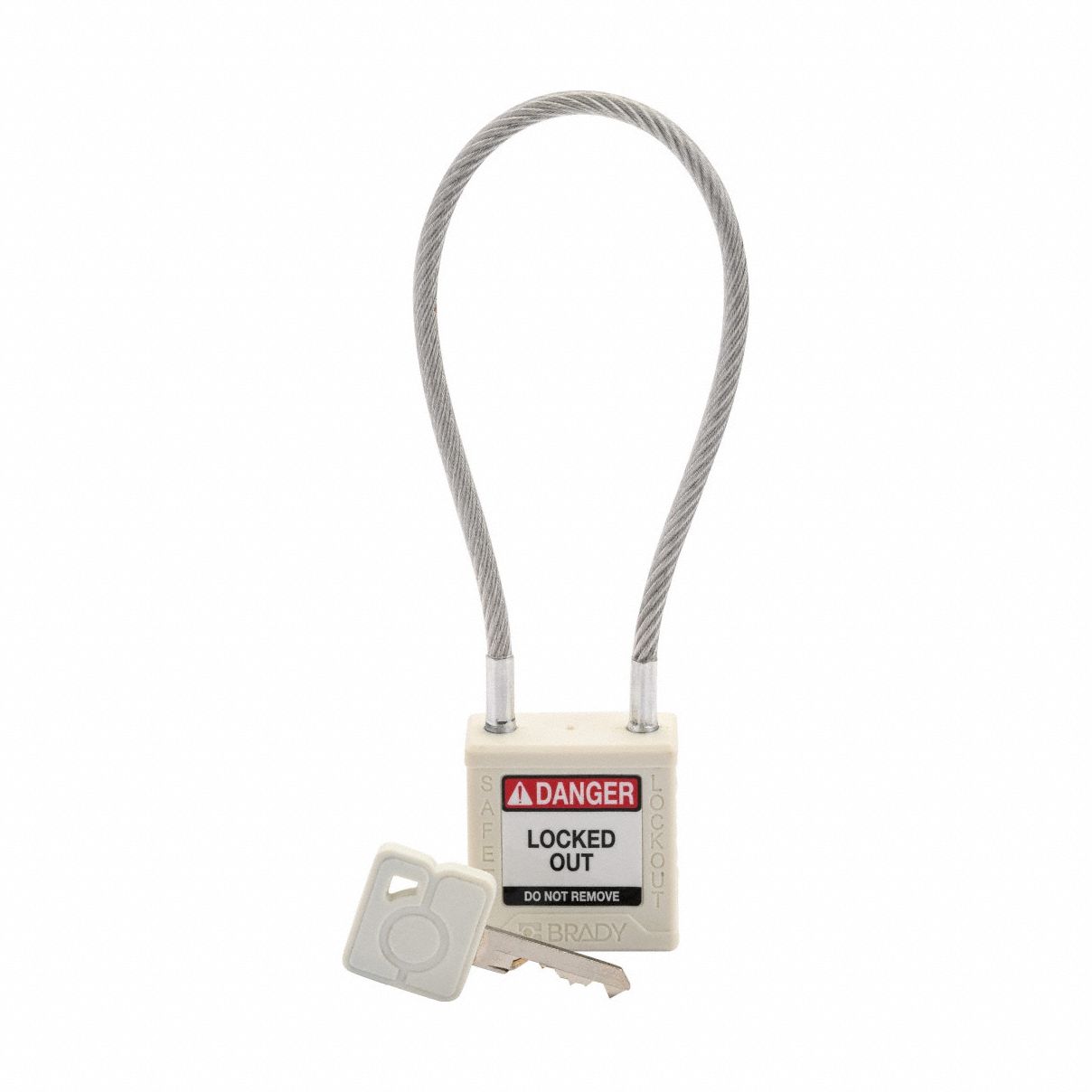 Lockout Padlock: Keyed Different, Nylon, Compact Body Body Size, Sheathed Cable, Extended, Key