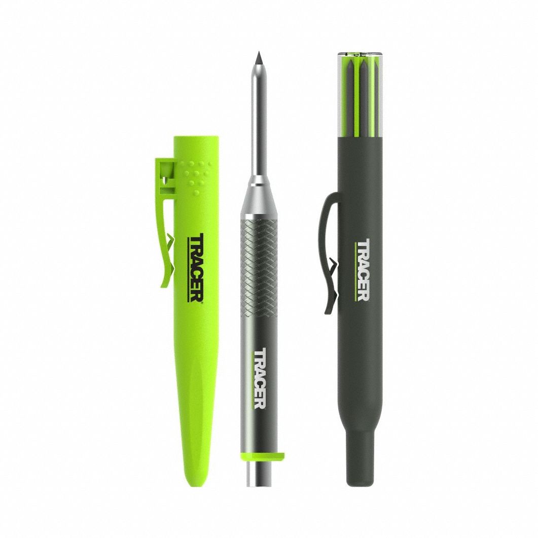 Carpenter's Pencil: (6) Graphite Repl Leads/Holster, Carpenter's Pencil, Gray, Black/Green