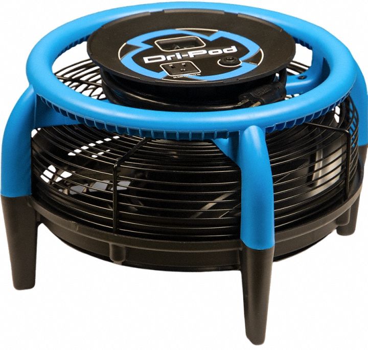 Portable Blower: 750 cfm, Fixed Frame, 1 Speeds, 3/20 hp, 115V AC, 10 ft Cord, Blue, 360°