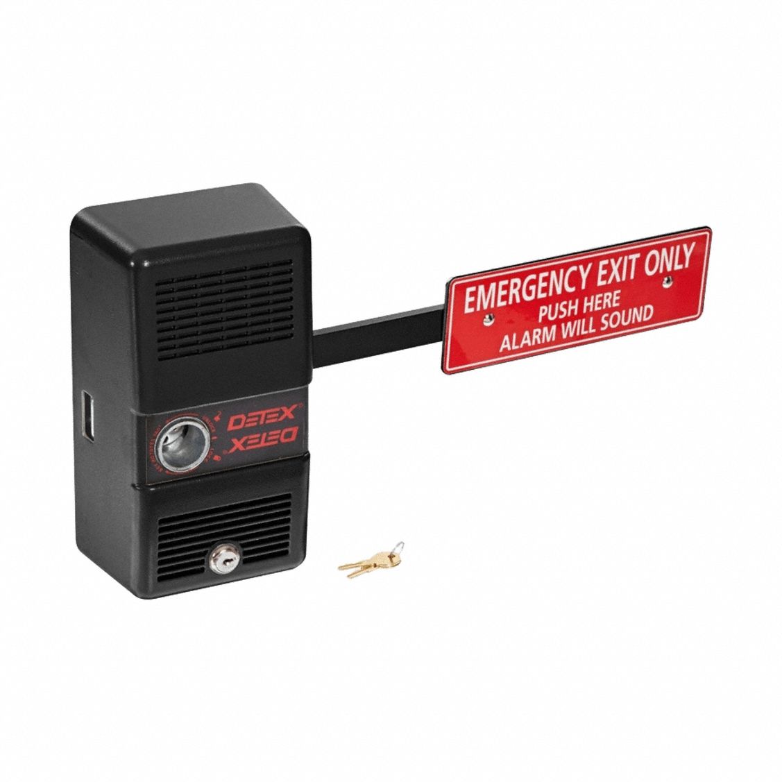 EXIT DOOR ALARM, 9 V DC, RIM, BLACK, STEEL, SIREN, 100 DB SOUND LEVEL