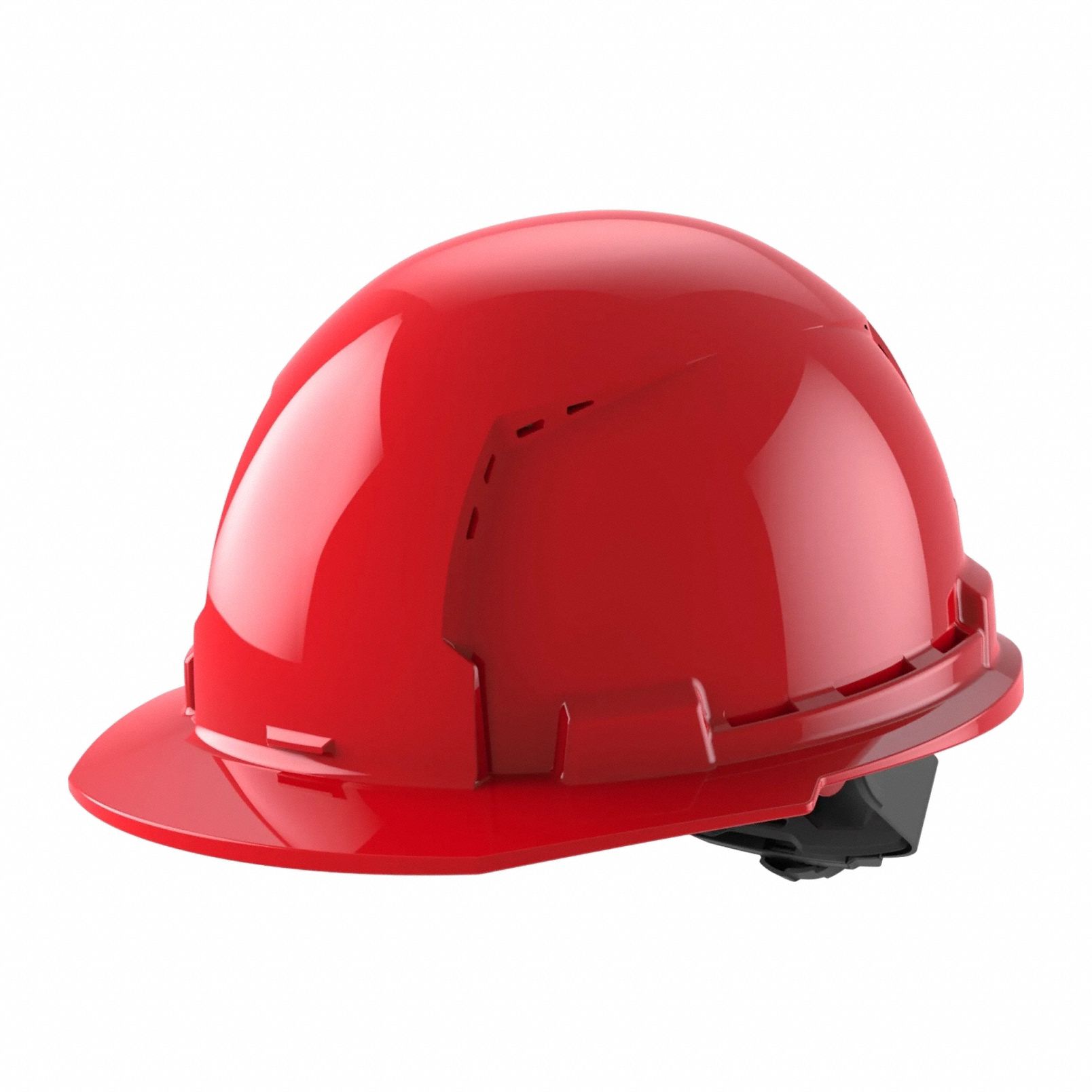 Hard Hat: Red, Ratchet (4-Point), Ratchet, Polyethylene, Side-Slots, Milwaukee, Solid, Red