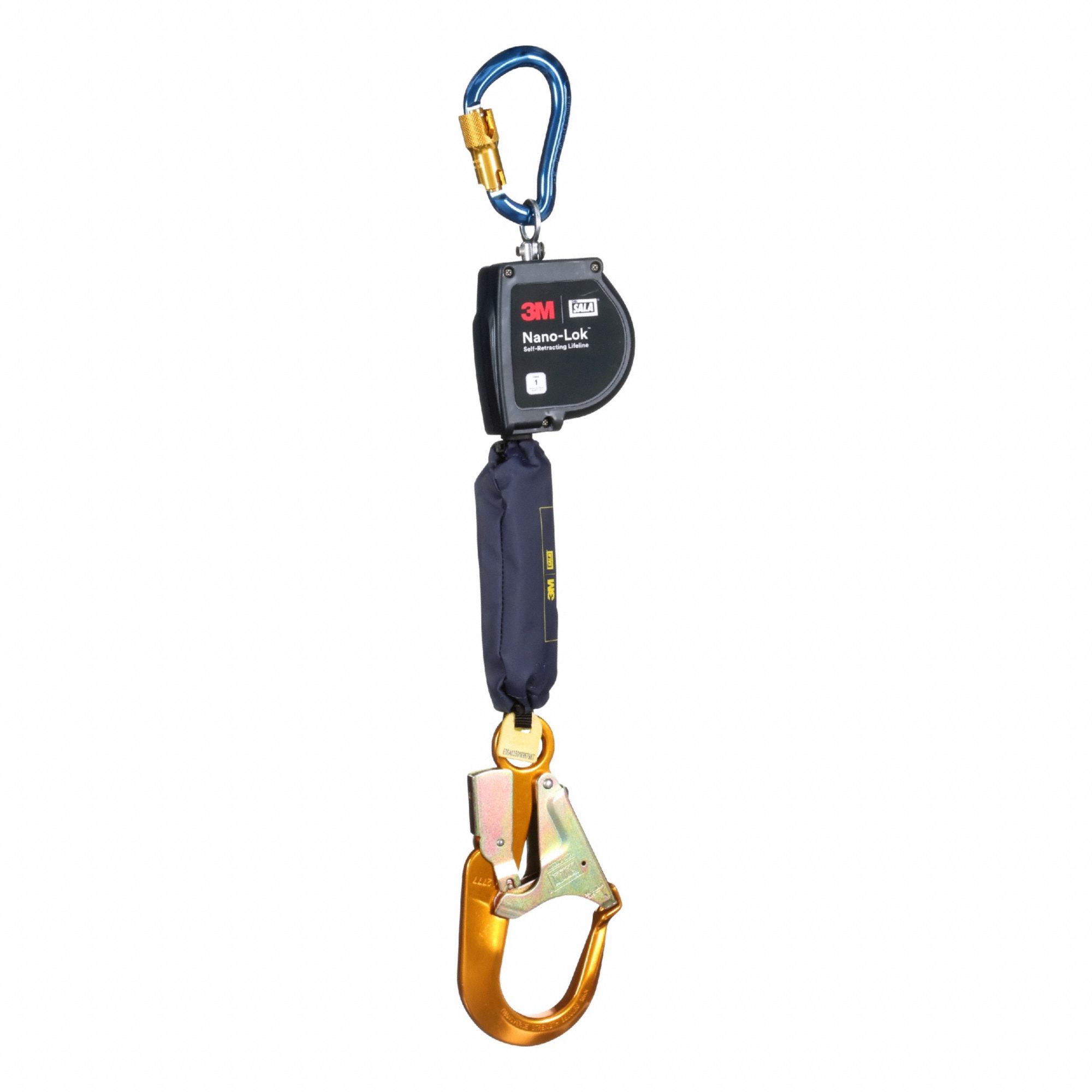 Self Retracting Lifeline: Aluminum Rebar Hook Anchor, Harness Aluminum Carabiner, Sealed
