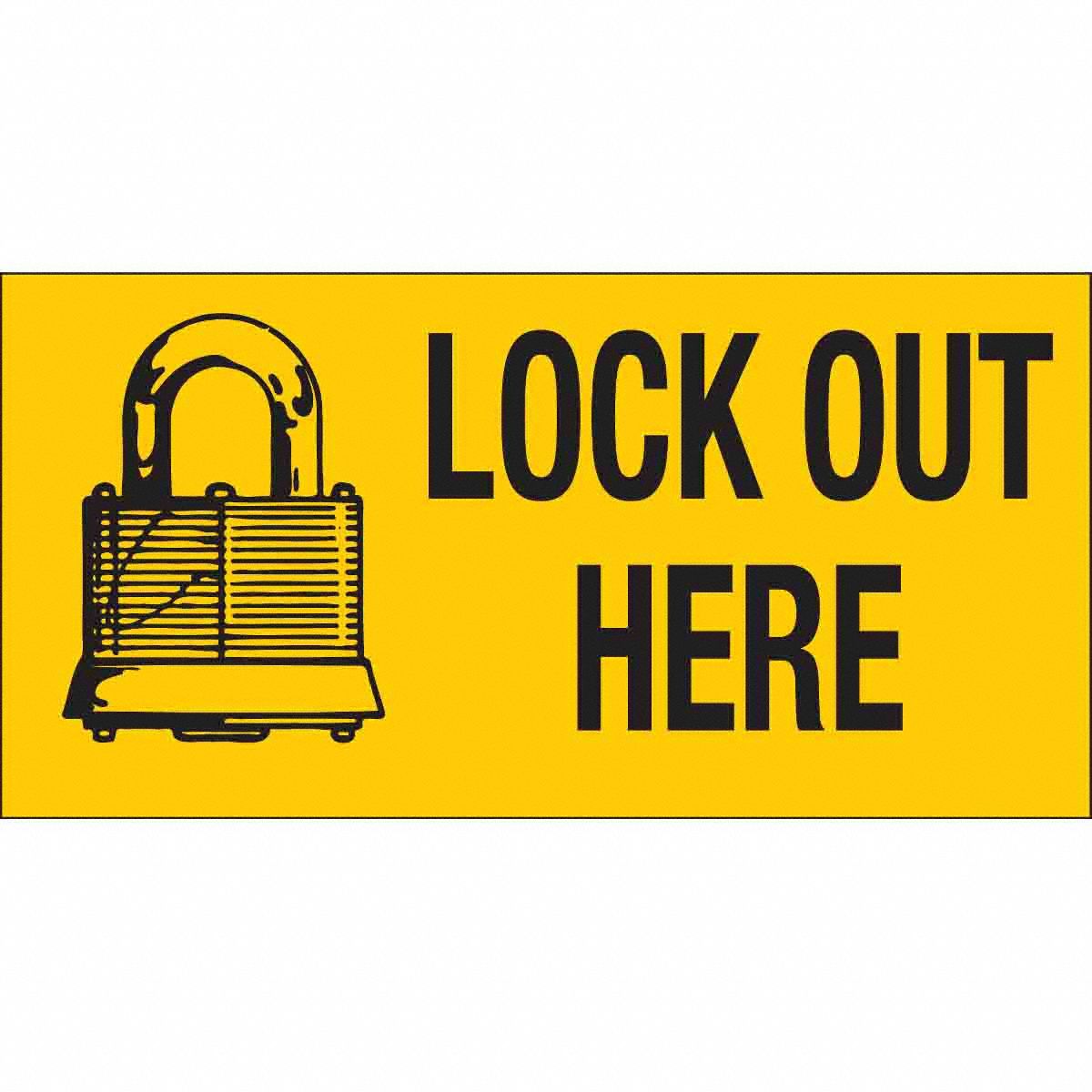 B302 2.25X4.5 BLK/YEL LOCK OUT HERE LBL