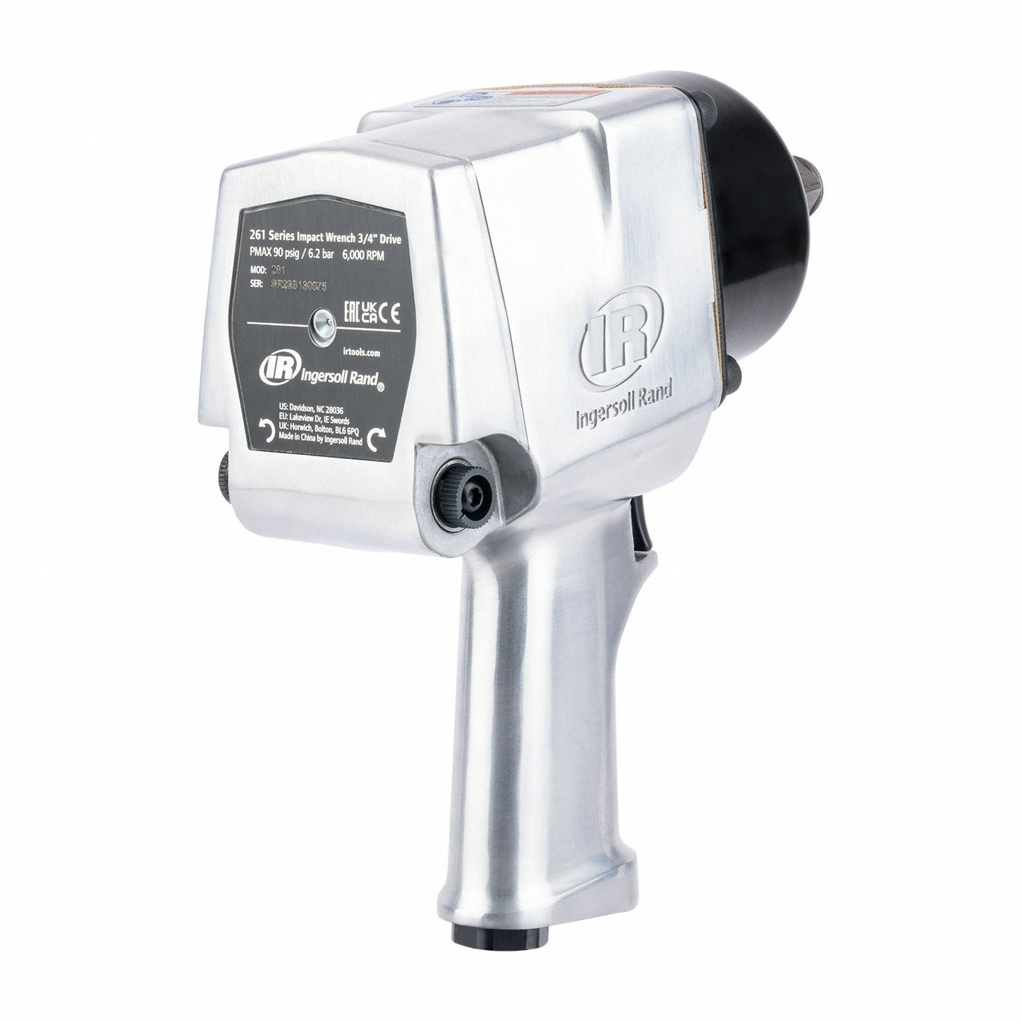 Air Impact Wrench: Full-Size, 3/4 in Drive, Pistol-Grip, Square, 3/8 in NPT Air Inlet