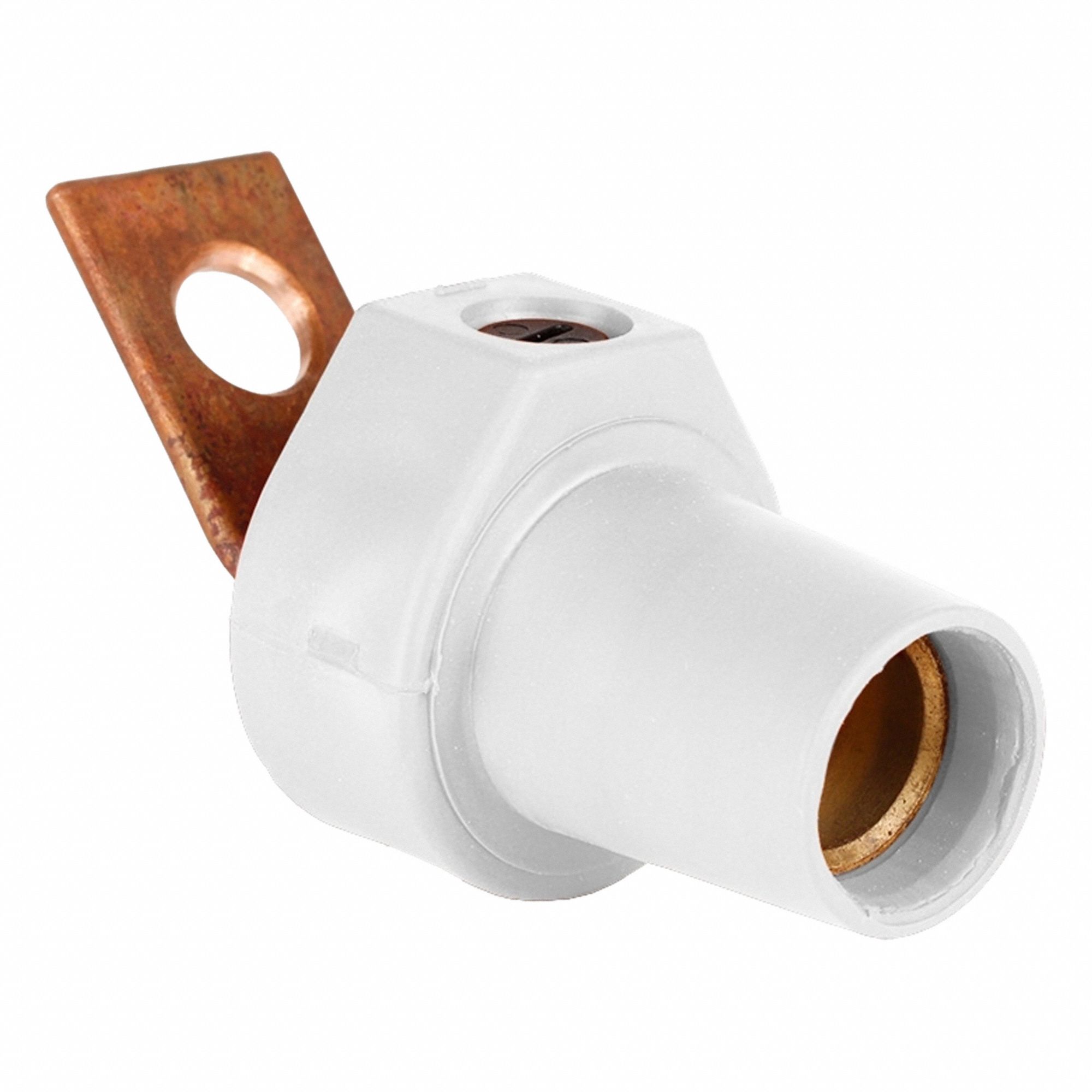 Terminal Connector: For Male Plugs, 400 A, Angled, White, Round, Threaded Mounting