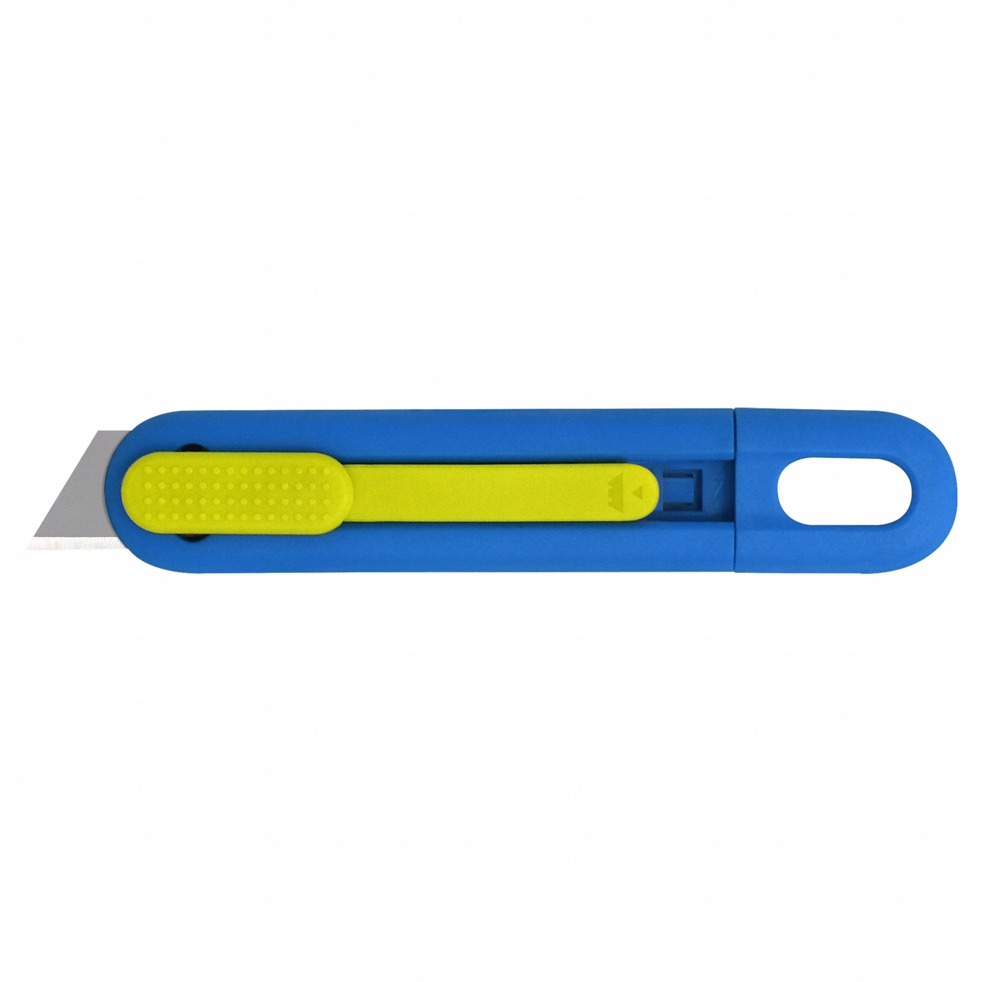 Safety Knife: 5 1/2 in Overall Lg, Plain, 1 in Overall Wd, Plastic, Button