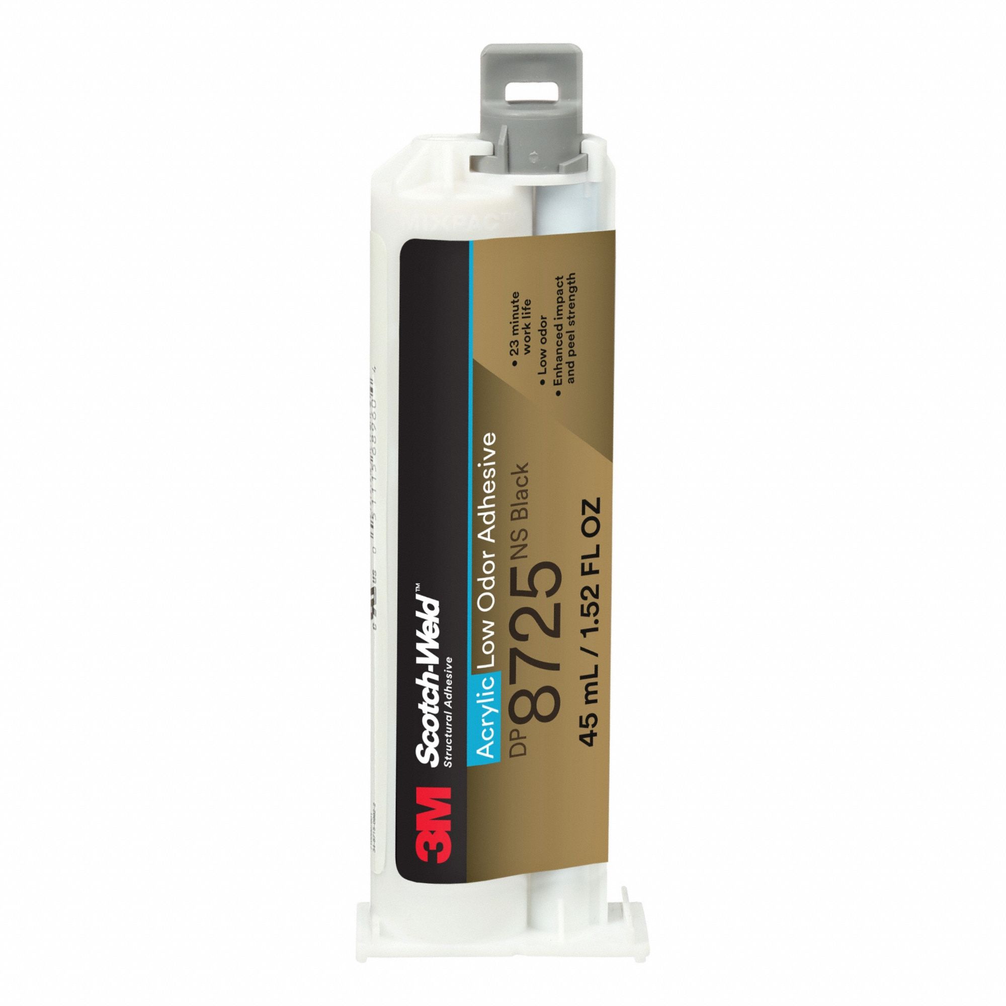 Acrylic Adhesive: DP8625NS, Ambient Cured, 45 mL, Cartridge, Black, Thick Liquid, 12 PK