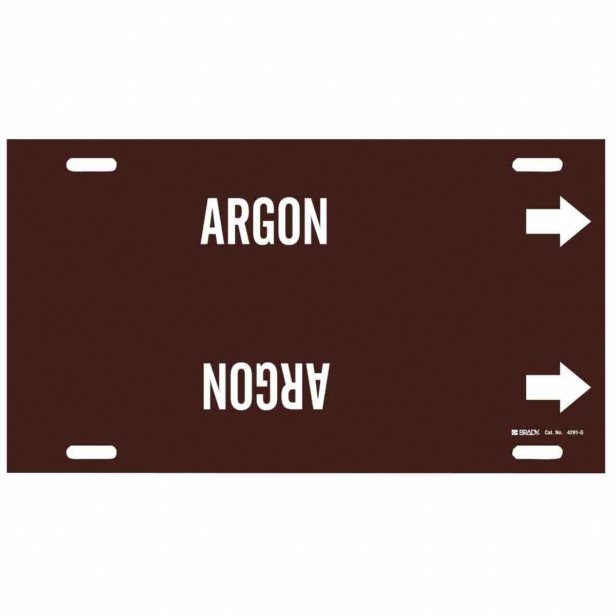 Pipe Marker: Argon, Brown, White, Fits 8 to 9 7/8 in Pipe O.D., 1 Pipe Markers, With Arrows