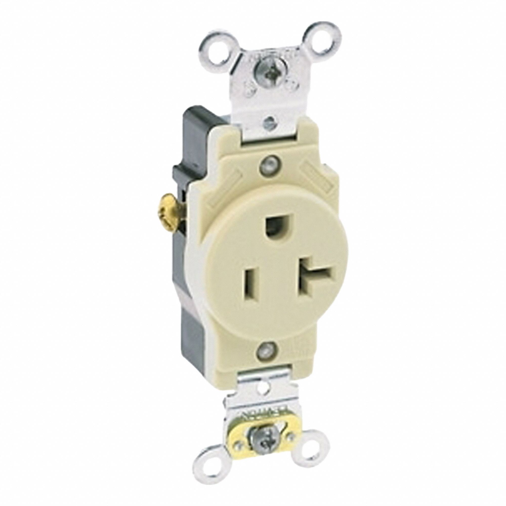 Single Receptacle Outlet: Single, 5-20R, 125V AC, 20 A, Ivory, 2 Pole / 3 Wire