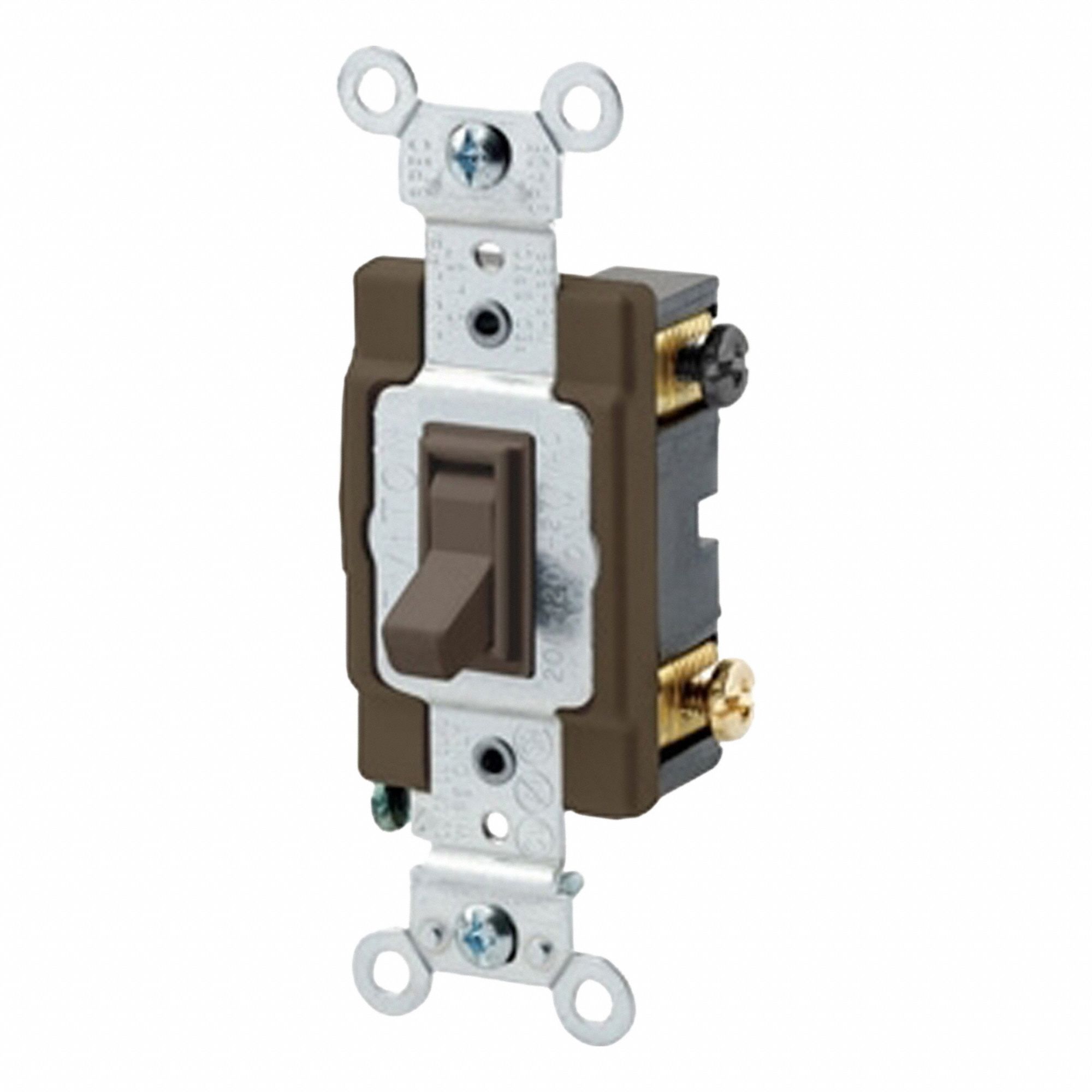 AC Quiet Switch: Toggle Switch, 4-Way, Brown, 15 A, 120/277V AC, Screw Terminals