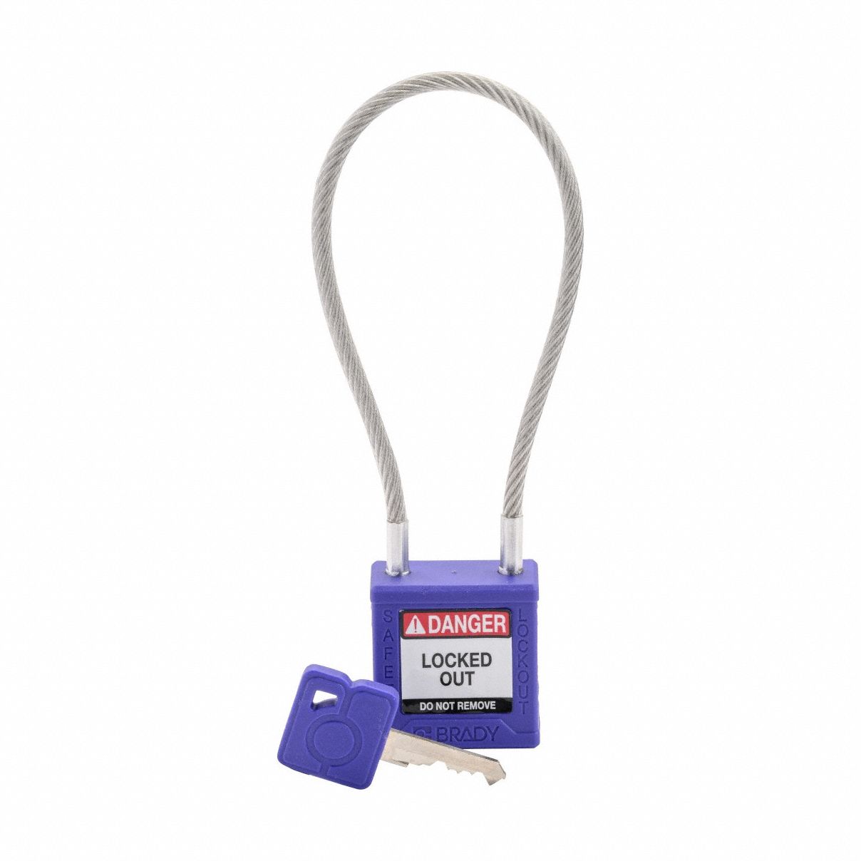 Lockout Padlock: Keyed Different, Nylon, Compact Body Body Size, Sheathed Cable, Extended, Key