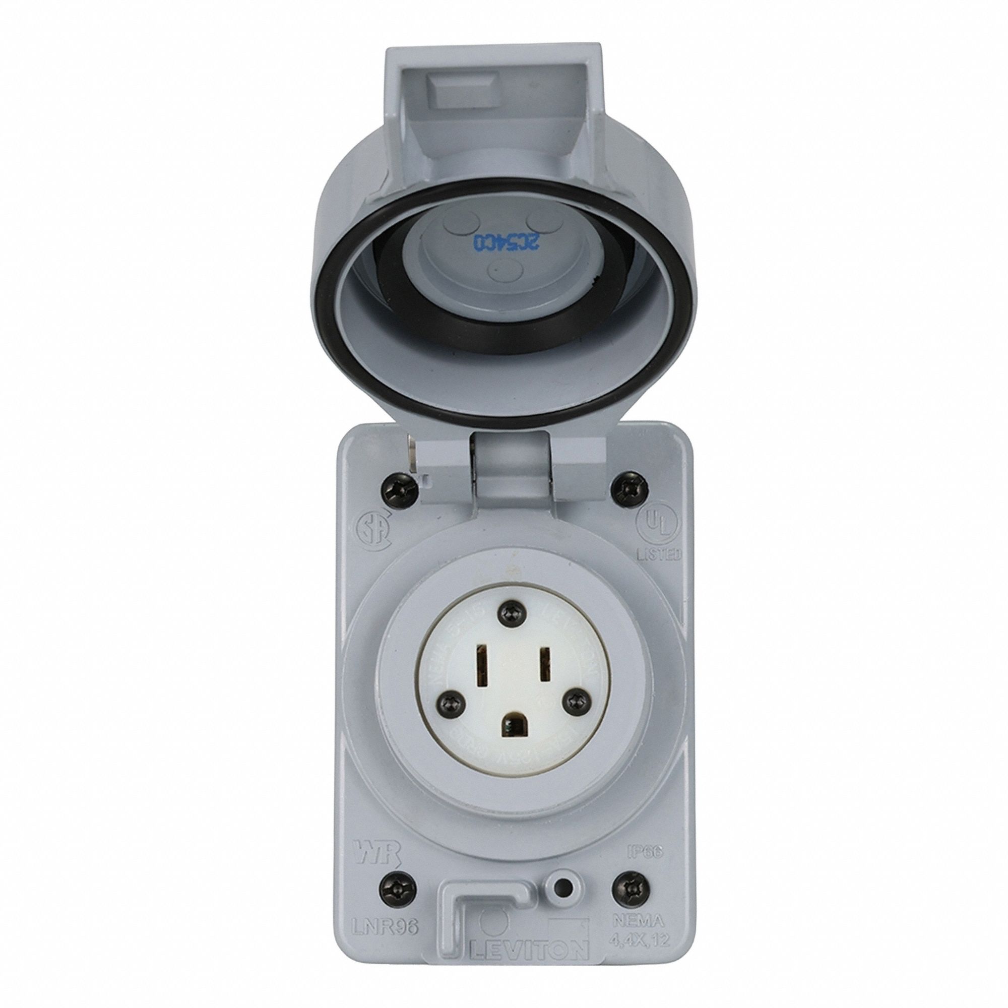 Straight Blade Receptacle: Single, 5-15R, 125V AC, 15 A, Gray, 2 Pole / 3 Wire