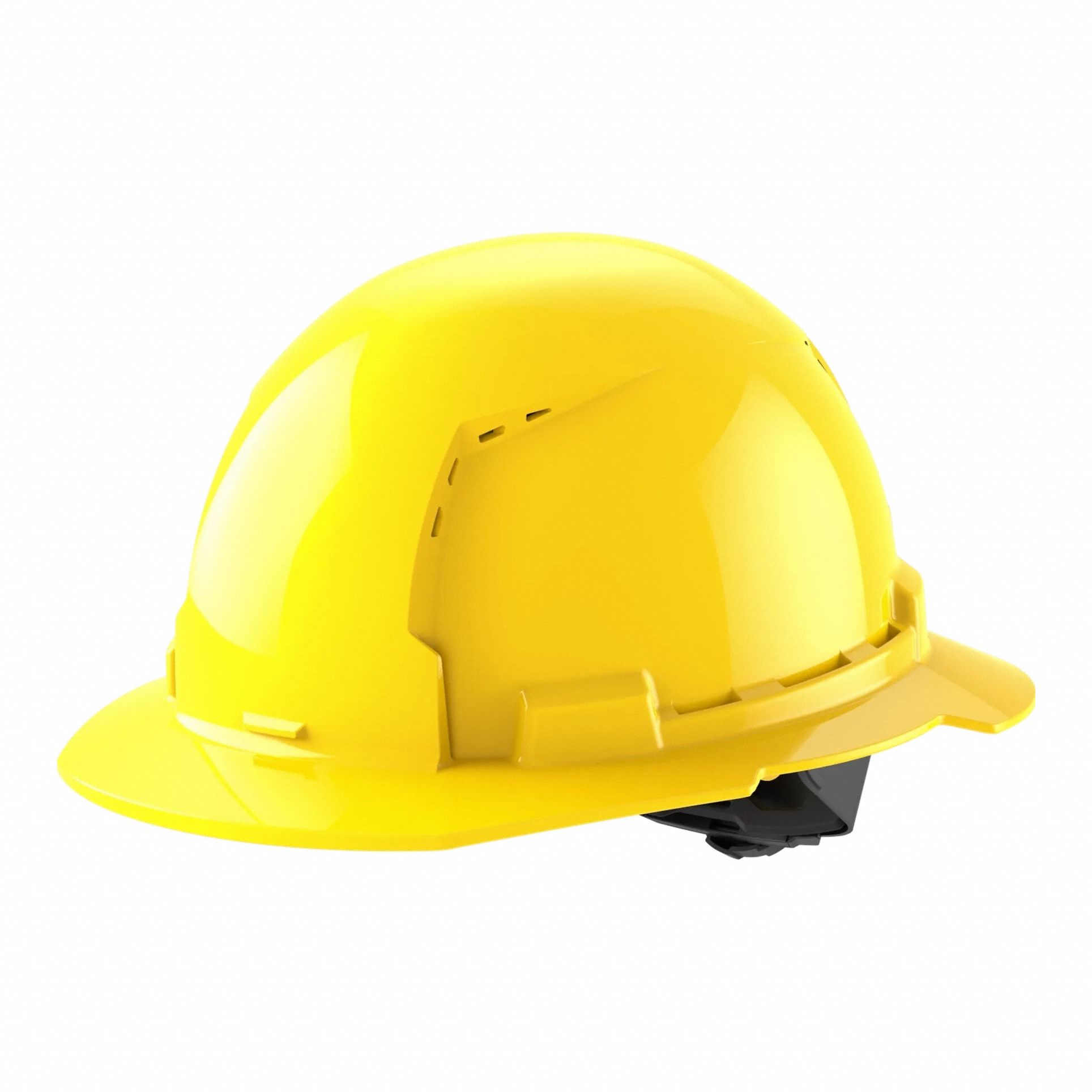 Hard Hat: Yellow, Ratchet (4-Point), Ratchet, Polyethylene, Side-Slots, Milwaukee, Solid