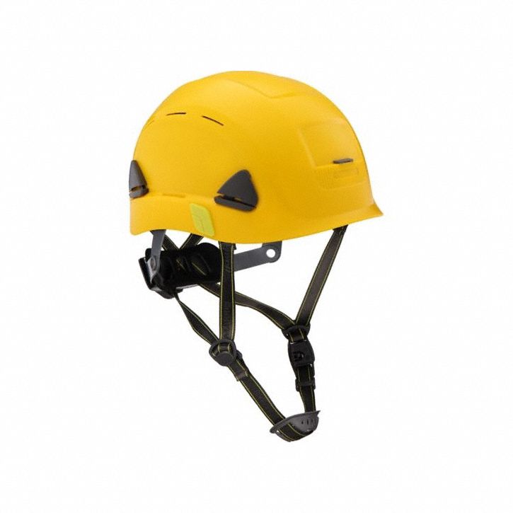Climbing Helmet: Yellow, No Graphics, Ratchet (8-Point), Ratchet, Polyethylene, Side-Slots