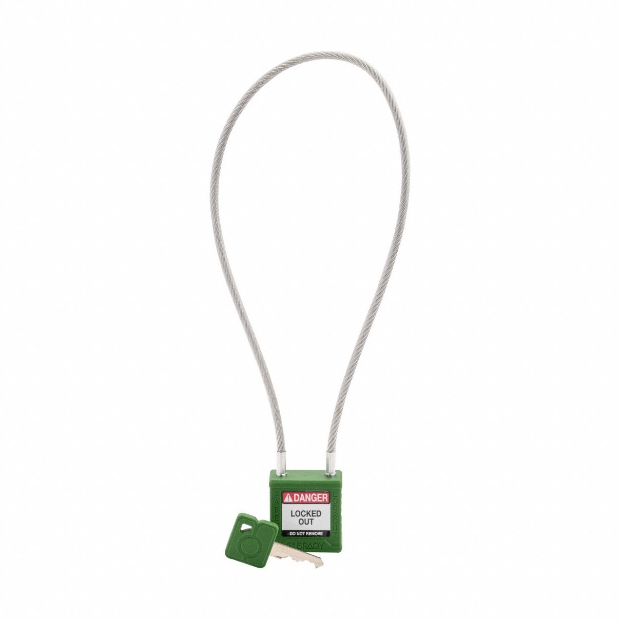 Lockout Padlock: Keyed Different, Nylon, Compact Body Body Size, Sheathed Cable, Extended, Key
