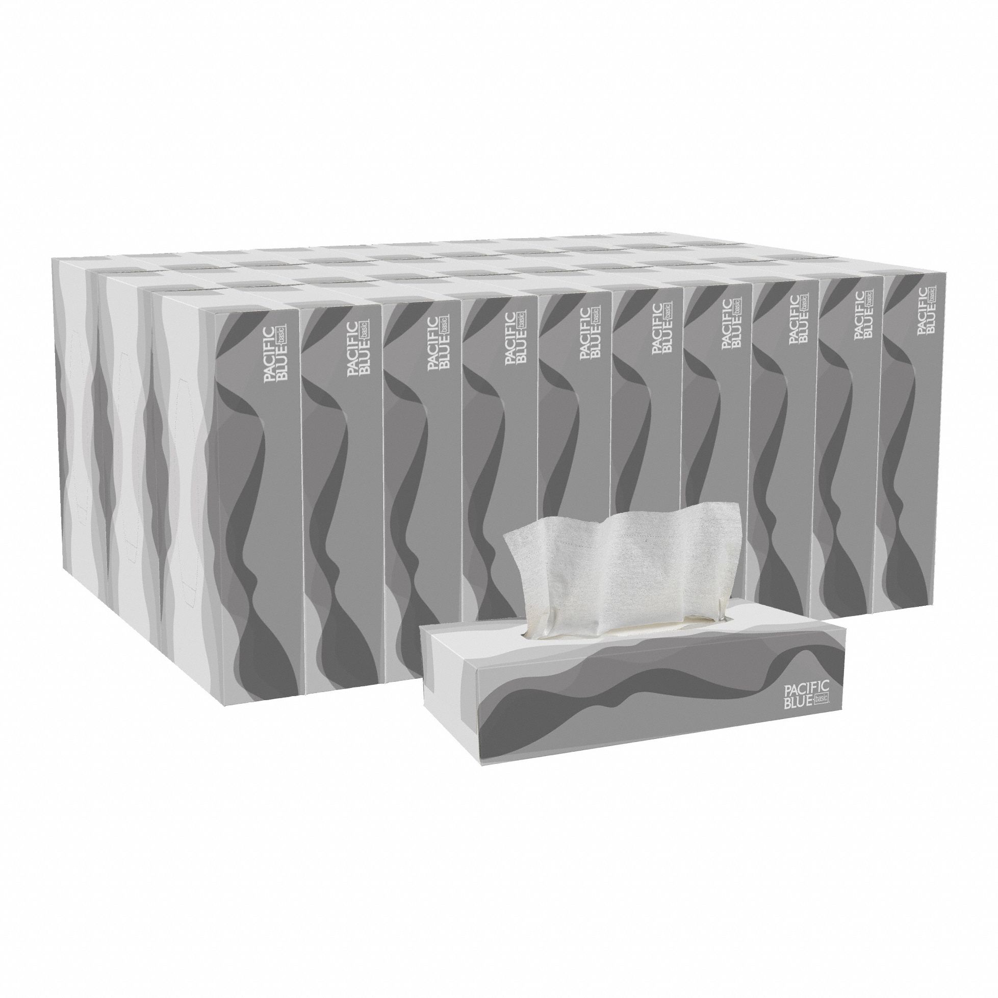 Facial Tissue: Flat, Pacific Blue Basic®, 8 in x 8 1/4 in Sheet Size, 2 Ply, 30 PK