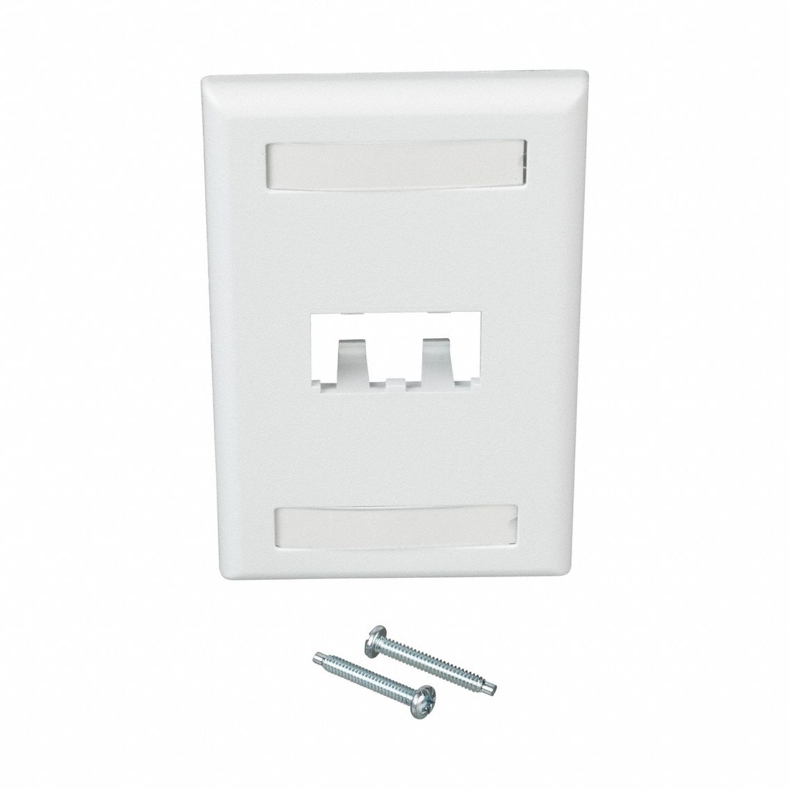 Wall Plate: White, 1 Gang, 2 Port, Flat Module, Plastic, Vertical
