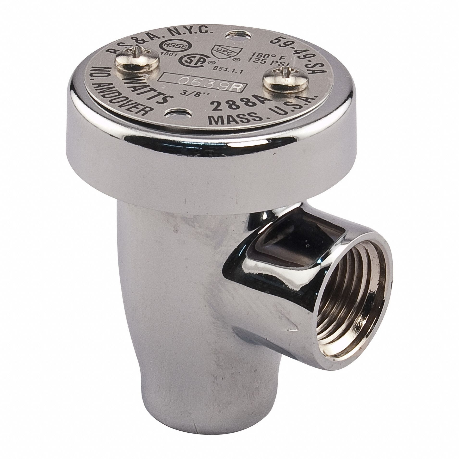 Anti-Siphon Vacuum Breaker: FNPT x FNPT, 3/8 in Pipe Size, Polished Chrome, For Water Media
