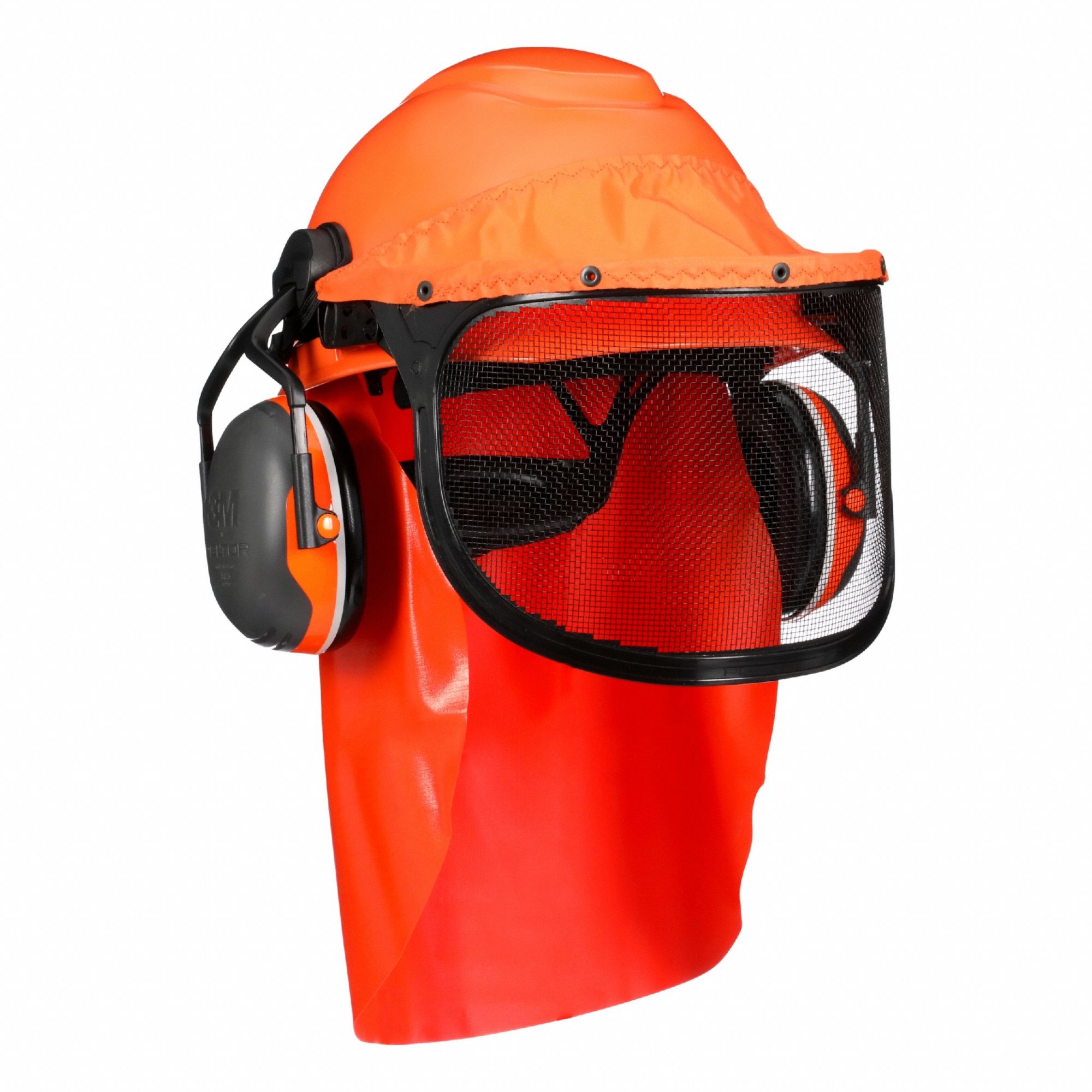 Hard Hat Kit: Front Brim Head Protection, Orange, Ear Muff/Metal Mesh Faceshield/Visor Seal