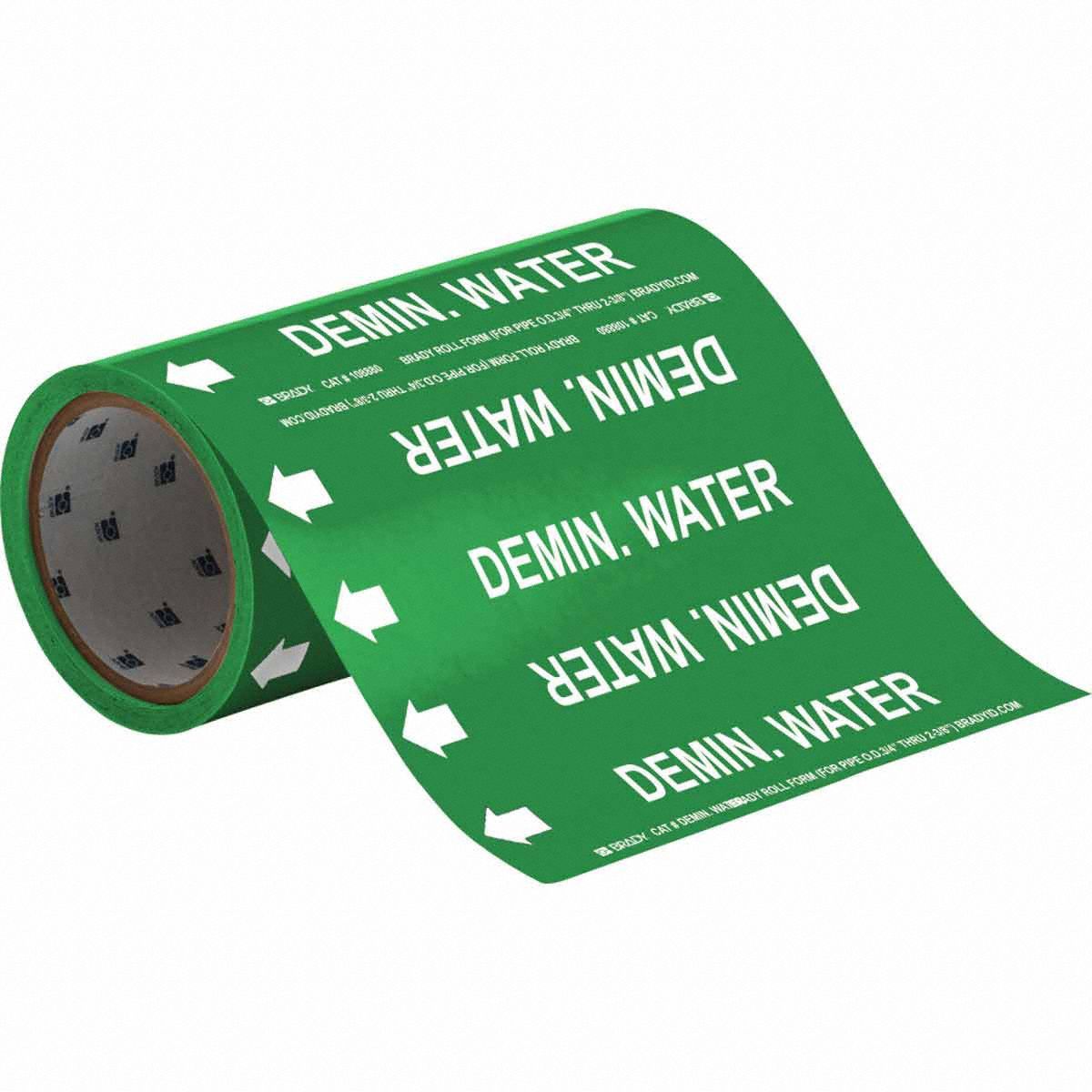 Pipe Marker: Demin. Water, Green, White, Fits 2 in and Smaller Pipe O.D., 30 Pipe Markers
