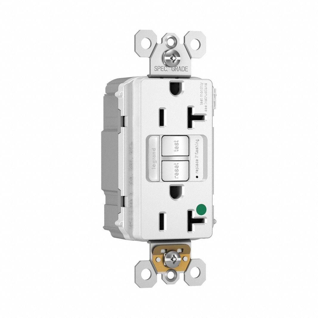 Plugtail Duplex Receptacle: Duplex, 5-20R, 20 A, 125V AC, White, Push In, Gen Purpose