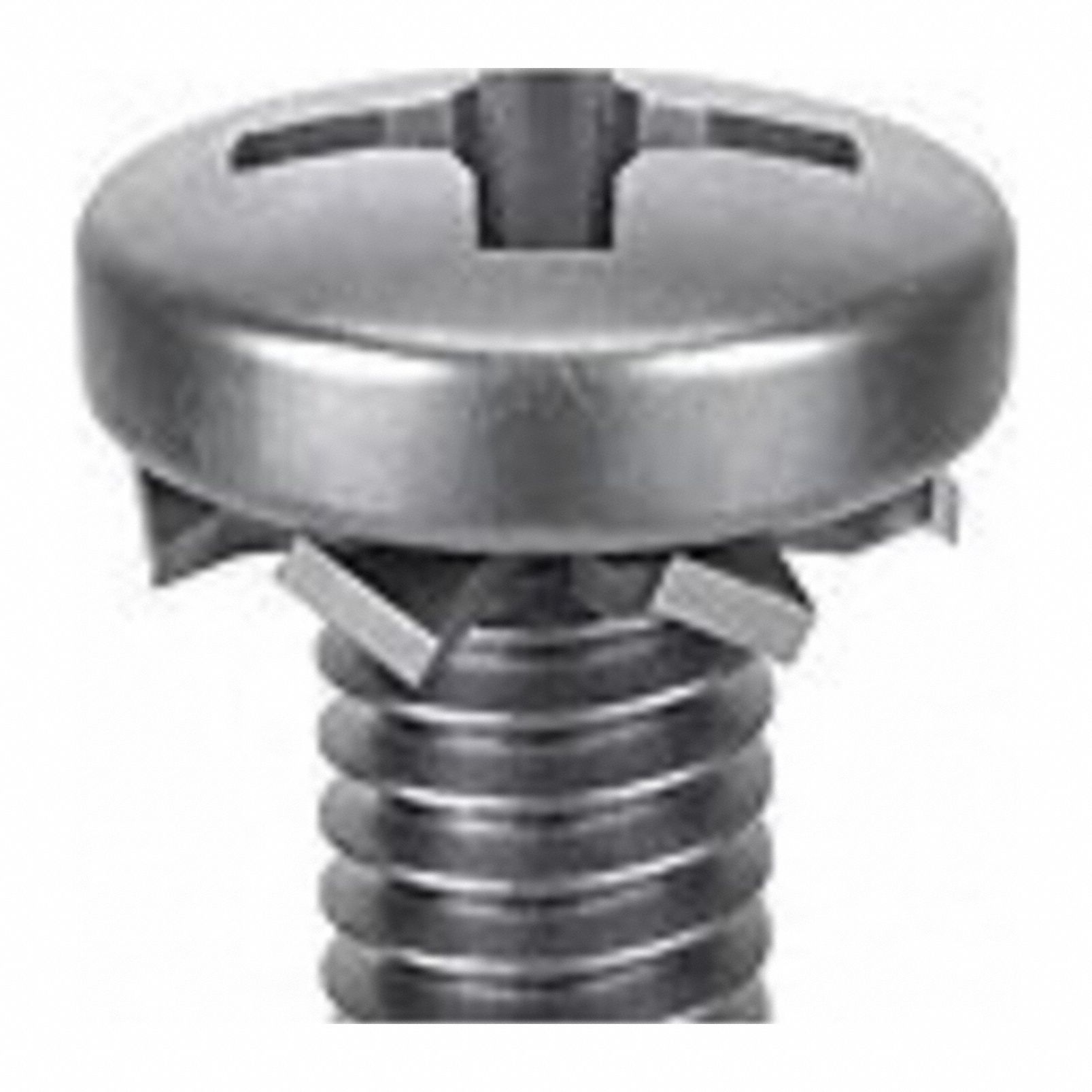 SEMS Screw: External Tooth, #10-32 Thread Size, 1 1/2 in Lg, Stainless Steel, Passivated, Pan, 5 PK