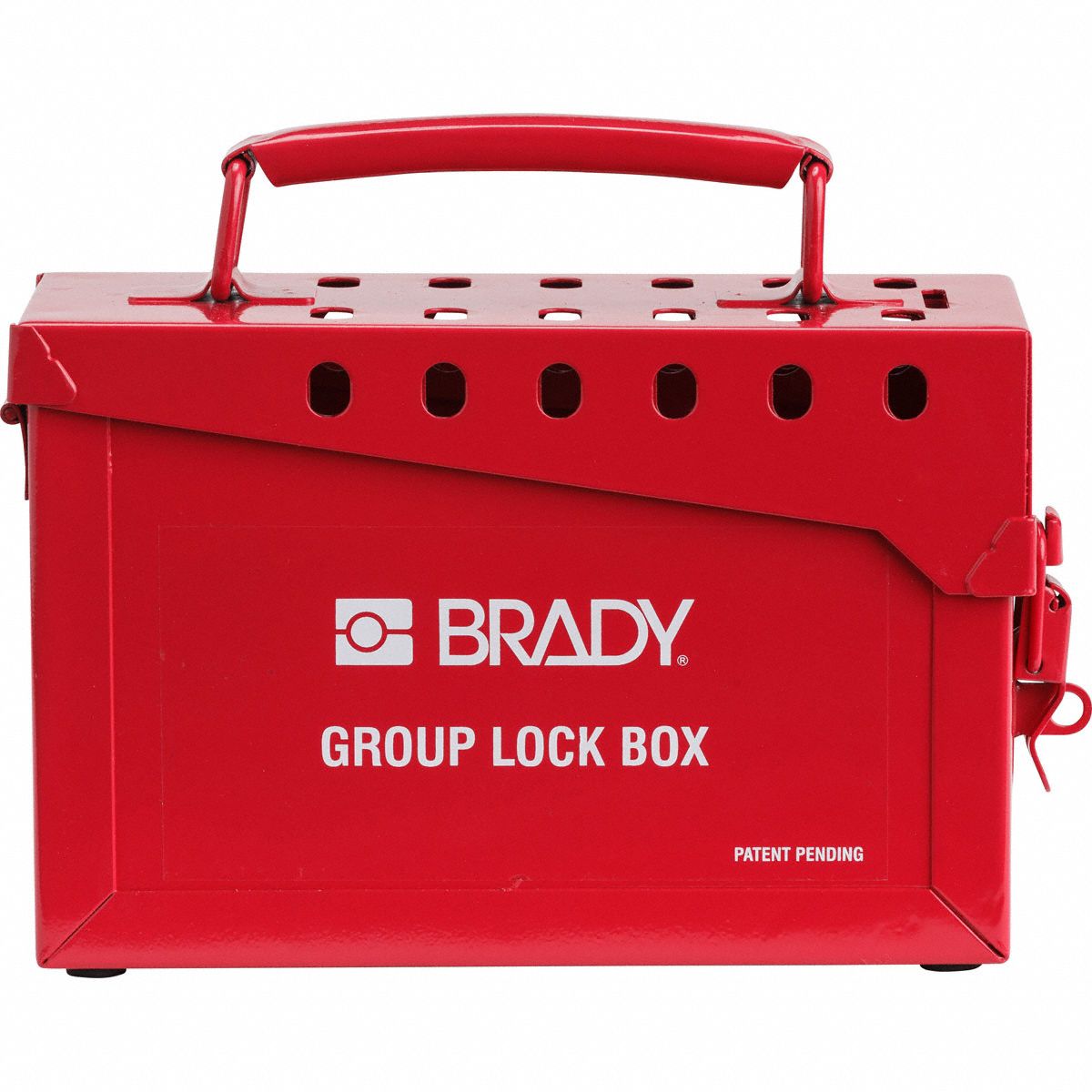 Group Lockout Box: Steel, Red, 6 in x 8.9 in 3.5 in, Portable, Hinged, 13 Padlocks, English