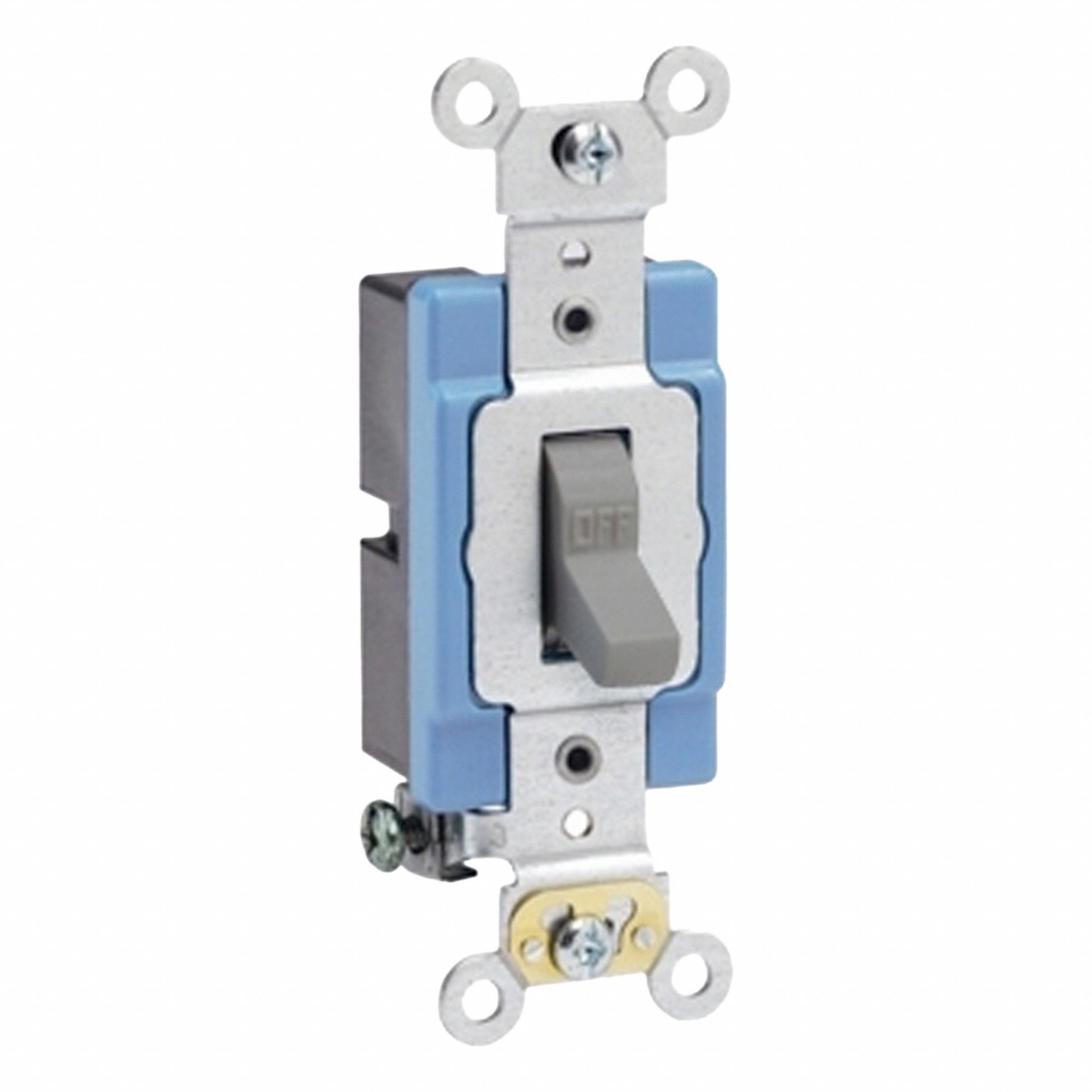 AC Quiet Switch: Toggle Switch, Single Pole, Gray, 15 A, 120/277V AC, Screw Terminals
