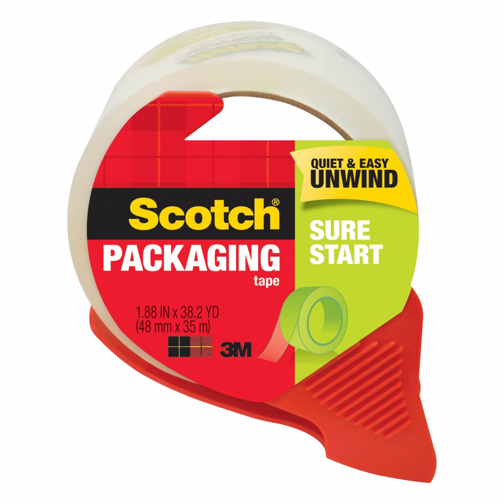 Packaging Tape with Dispenser: Clear, 2.6 mil Tape Thick, 2 in x 38 yd