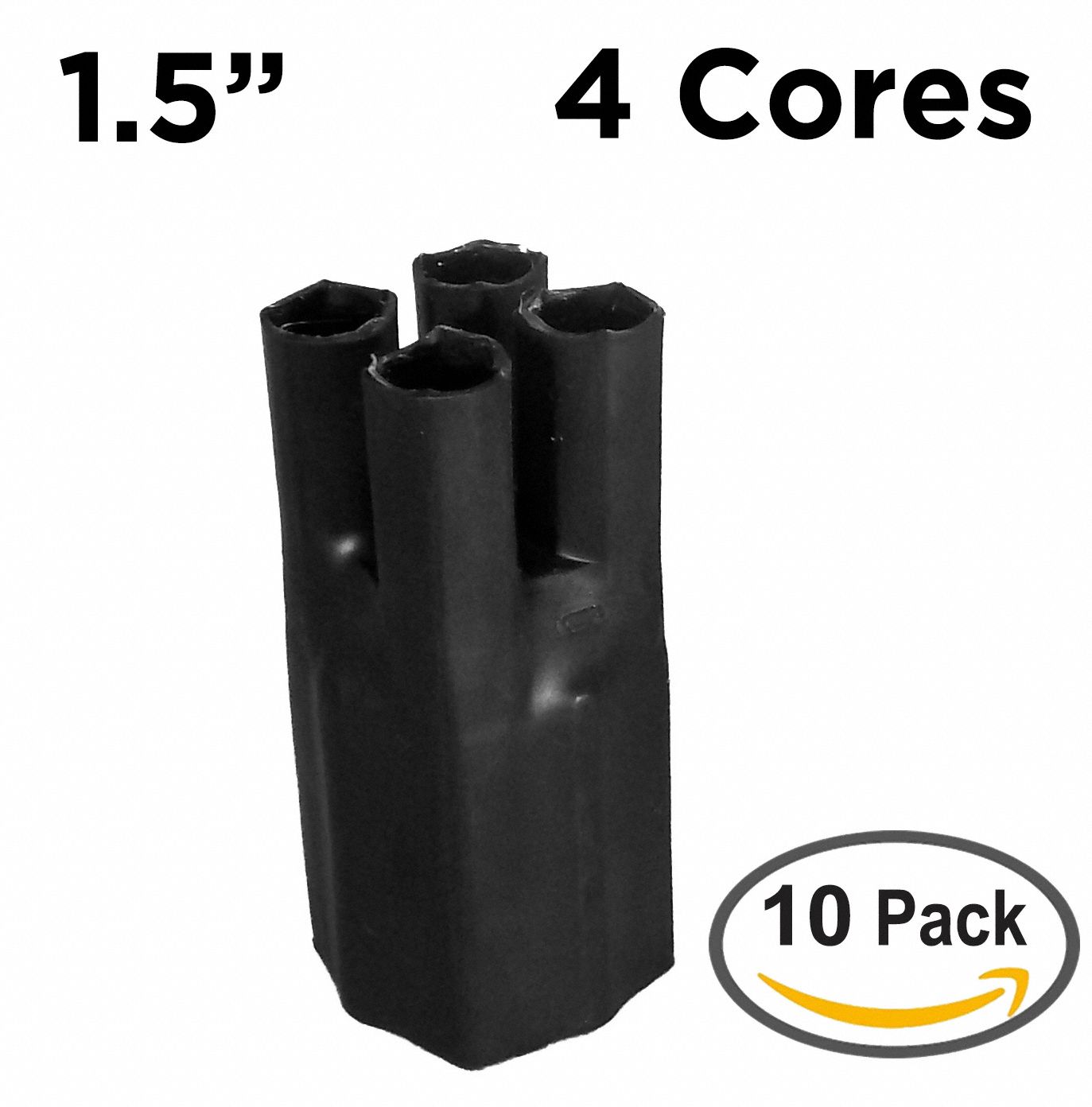 Heat Shrink Breakout Boots: 10 Pk, 1.57 in I.D. Before Shrinking, 3.9 in Lg, Black