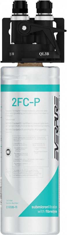 EVERPURE Water Filtration System: 0.5 micron, 1.5 gpm, Push Connect, 12 1/4 in Overall Ht, 1,000 gal (MPN EV929800-75). Key specifications — Brand: EVERPURE; Reduces: PFOA/PFOS; Filter Media: Carbon.
