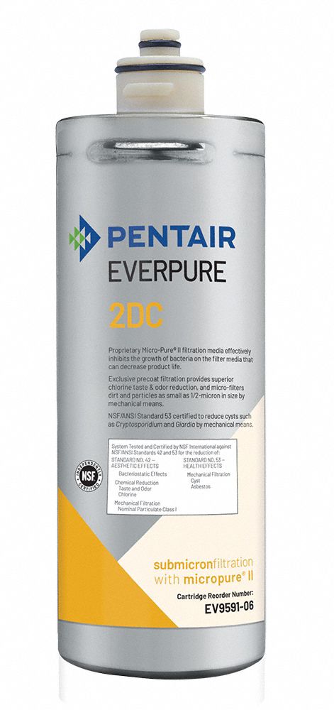 EVERPURE Water Filter Cartridge: 0.5 micron, 10 5/16 in Overall Ht (MPN EV959106). Key specifications — Filter Media: Carbon; Brand: EVERPURE.